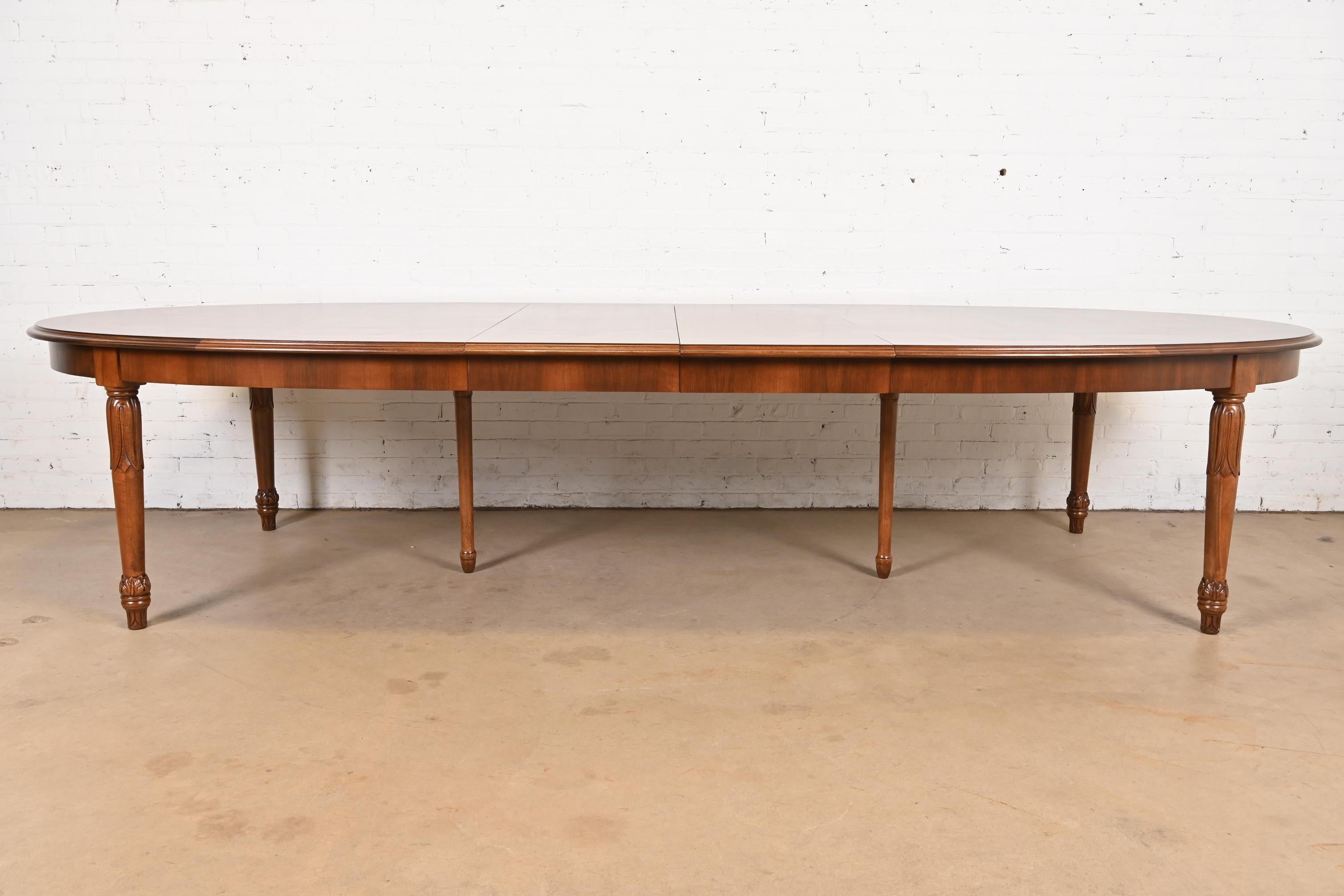 20th Century Italian Regency Louis XVI Burled Walnut Inlaid Dining Table, Newly Refinished For Sale