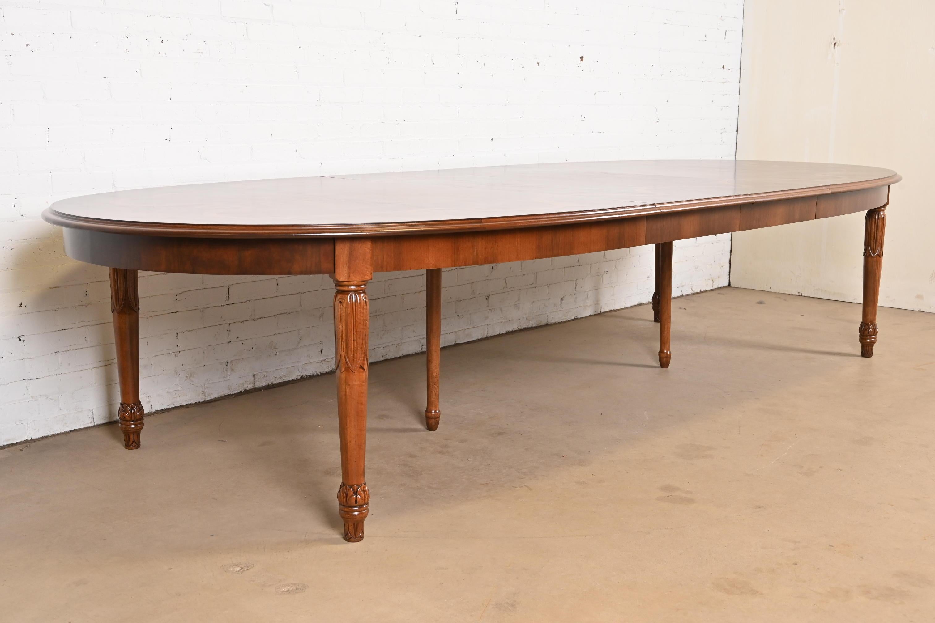 Satinwood Italian Regency Louis XVI Burled Walnut Inlaid Dining Table, Newly Refinished For Sale