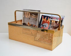 Italian Regency Lucite with Rattan and Gold-Plated Magazine Rack, 1970s