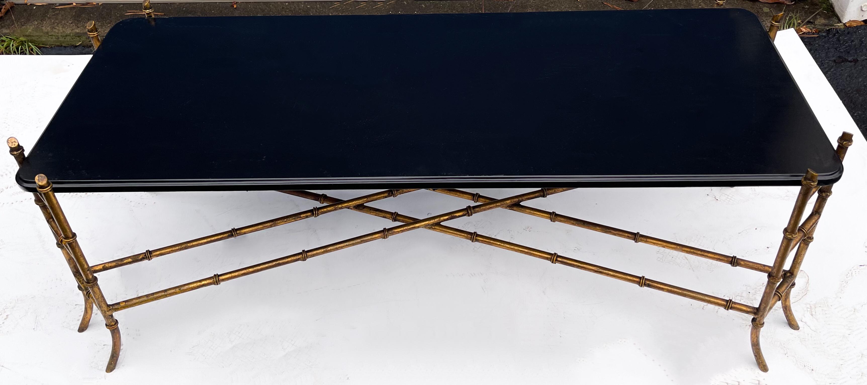 20th Century Italian Regency Maison Bagues Style Gilt Metal Faux Bamboo Coffee Table For Sale