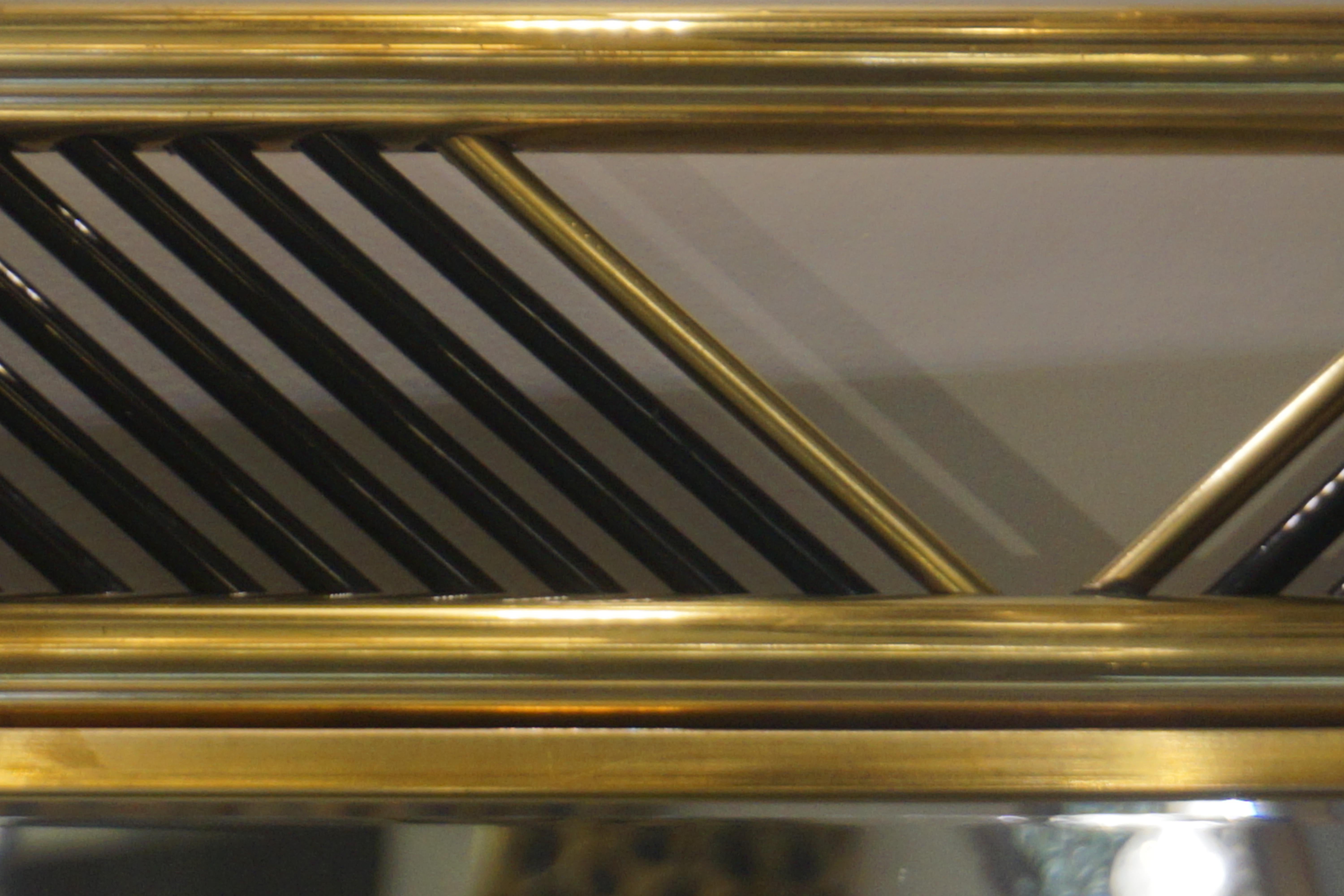 Italian Regency Modern Brass Geometric Mirror with Black Murano Glass Baguettes 2