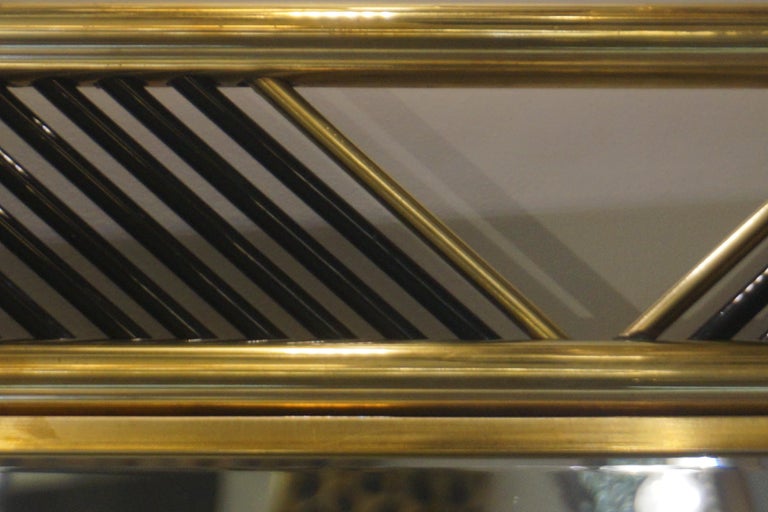 Italian Regency Modern Brass Geometric Mirror with Black Murano Glass Baguettes For Sale 3