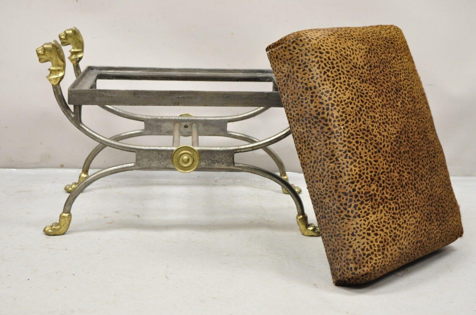Italian Regency Neoclassical Bronze Lion Head Paw Feet Steel Curule Bench For Sale 5