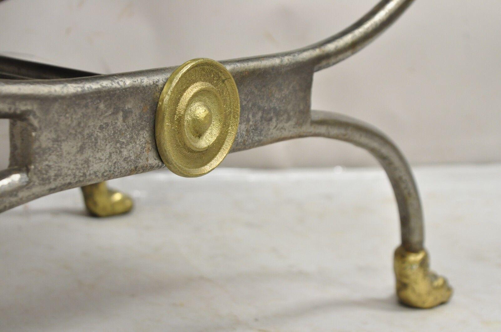 Italian Regency Neoclassical Bronze Lion Head Paw Feet Steel Curule Bench For Sale 6