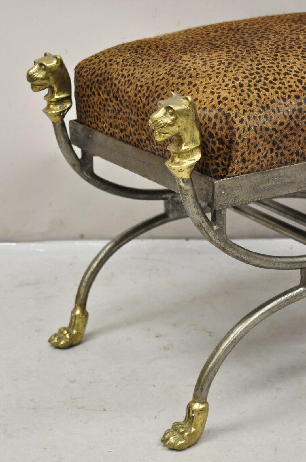 Italienische Regency Neoklassische Bronze Löwenkopf Tatzenfüße Stahl Curule Bank im Zustand „Gut“ im Angebot in Philadelphia, PA