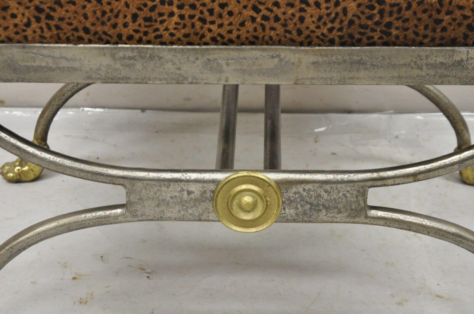 Italian Regency Neoclassical Bronze Lion Head Paw Feet Steel Curule Bench For Sale 1