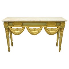 Italian Regency Neoclassical Green and Gold Marble Top Louis XVI Console Table