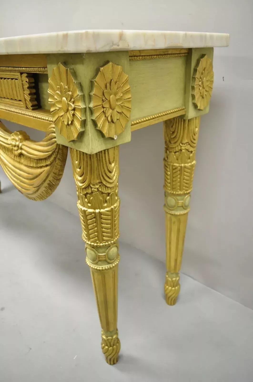 Consola francesa Luis XVI de mármol verde dorado neoclásico de la Regencia italiana en venta 4