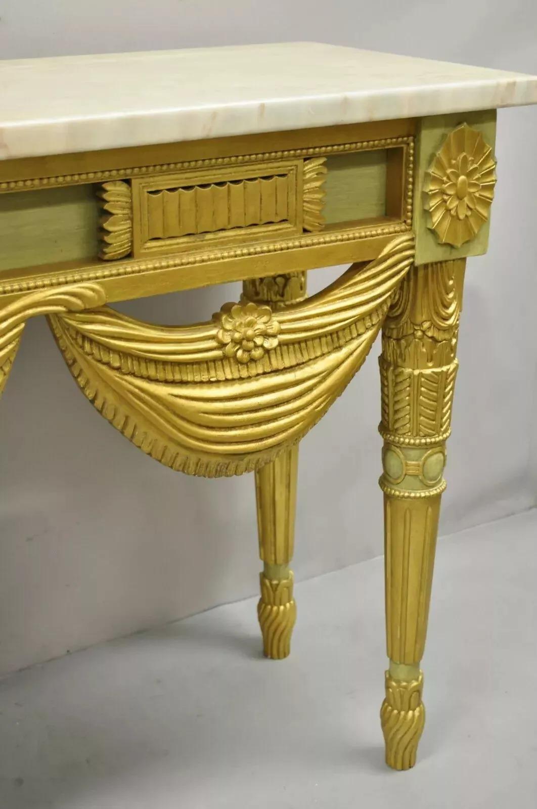 Consola francesa Luis XVI de mármol verde dorado neoclásico de la Regencia italiana en venta 5