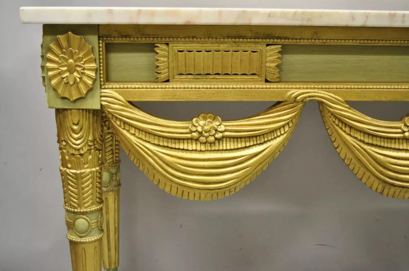 Consola francesa Luis XVI de mármol verde dorado neoclásico de la Regencia italiana Desconocido en venta