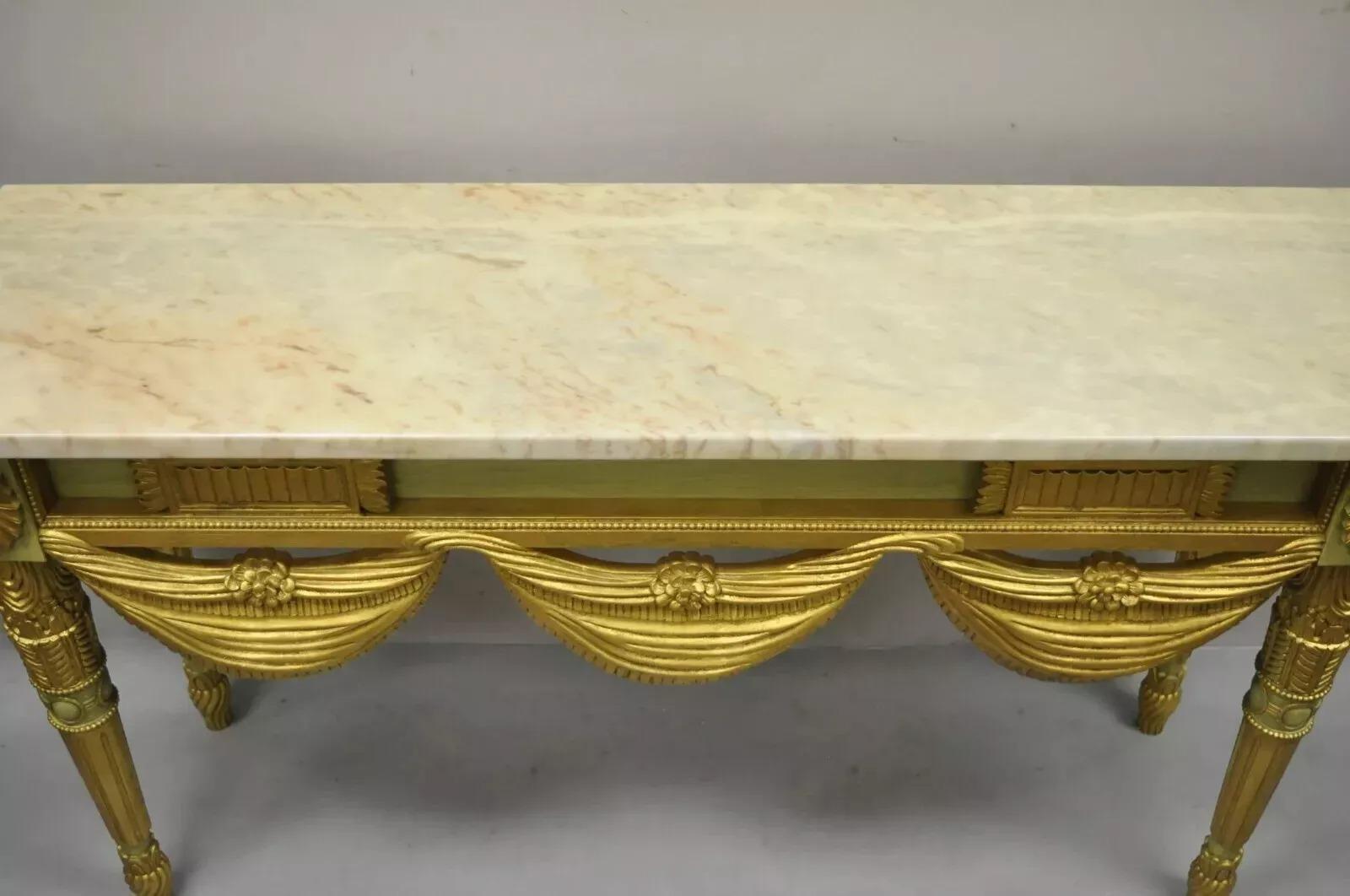 Consola francesa Luis XVI de mármol verde dorado neoclásico de la Regencia italiana siglo XX en venta