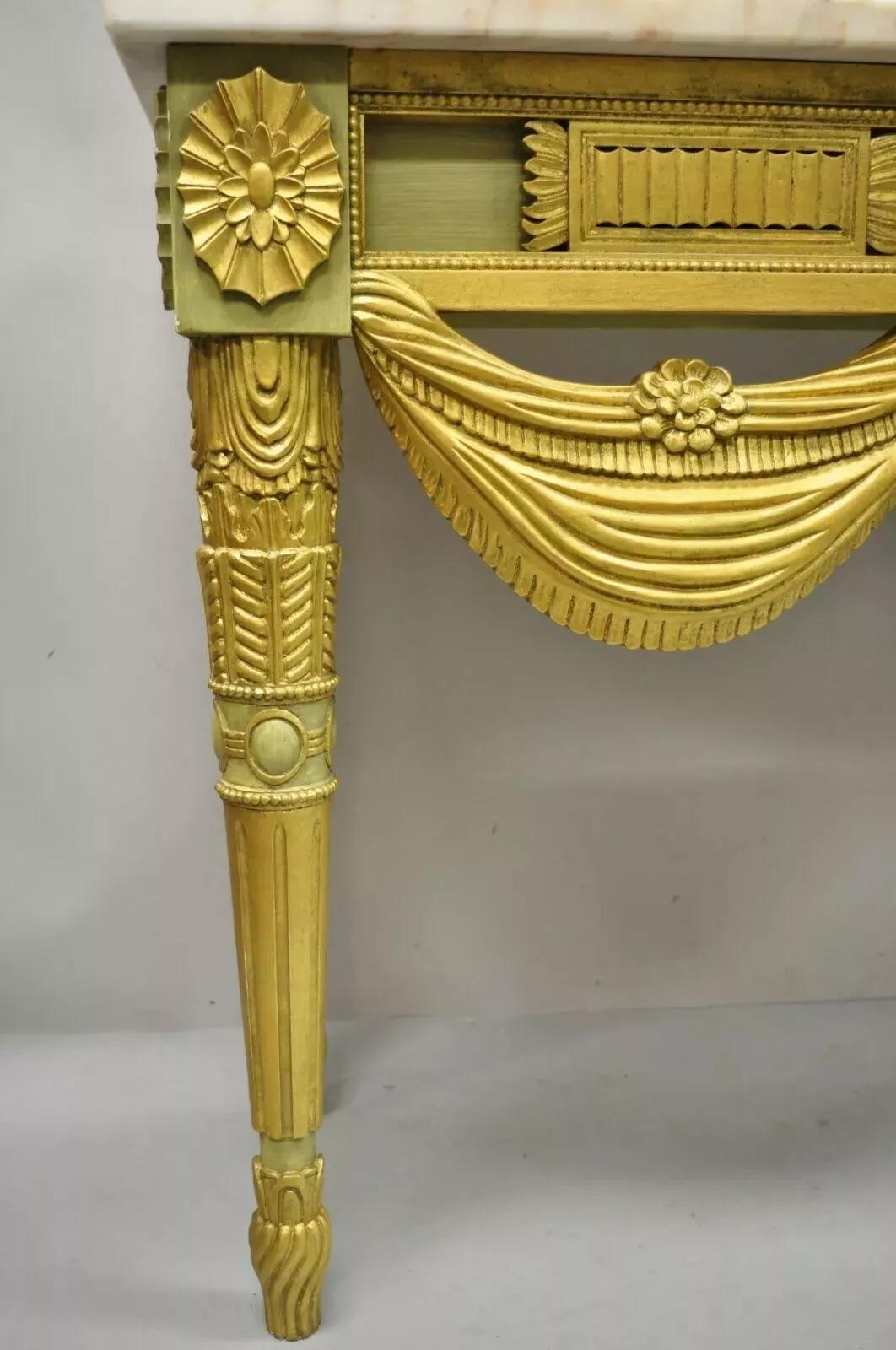 Consola francesa Luis XVI de mármol verde dorado neoclásico de la Regencia italiana en venta 1