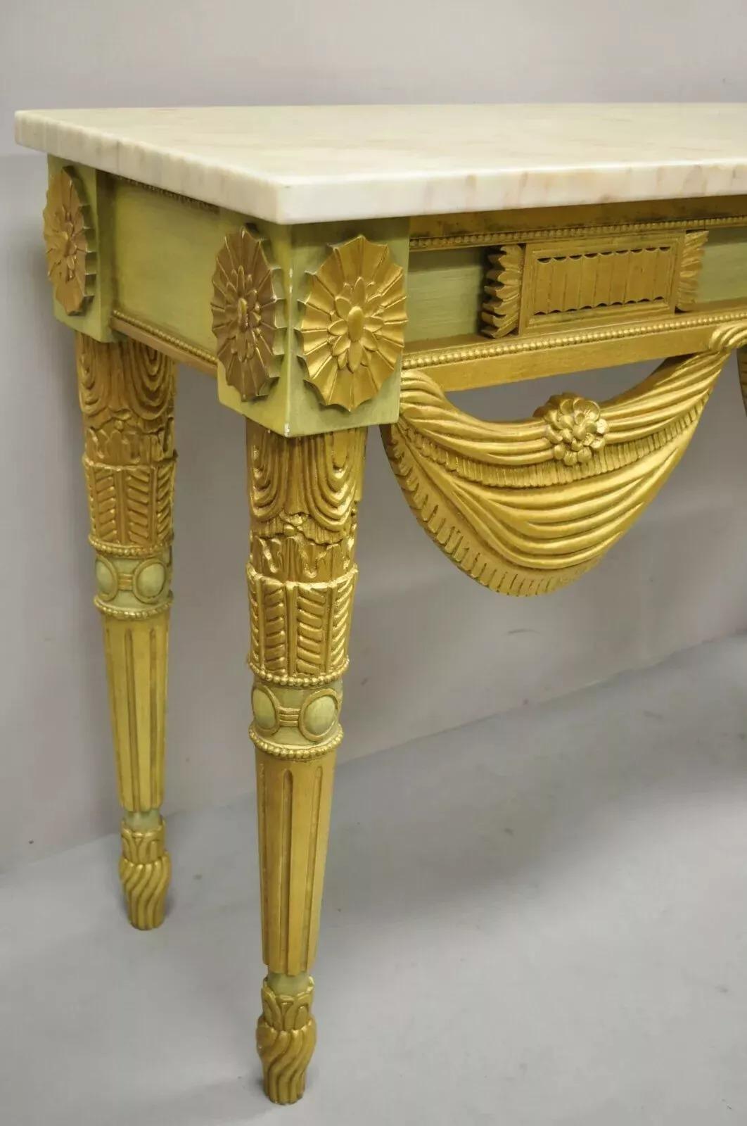 Consola francesa Luis XVI de mármol verde dorado neoclásico de la Regencia italiana en venta 3