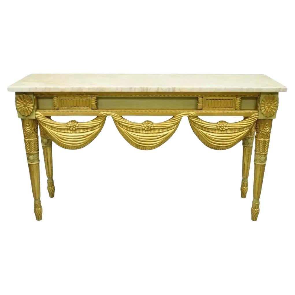 Consola francesa Luis XVI de mármol verde dorado neoclásico de la Regencia italiana en venta
