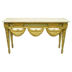 Console française Louis XVI de style Régence italienne néoclassique en marbre vert et or