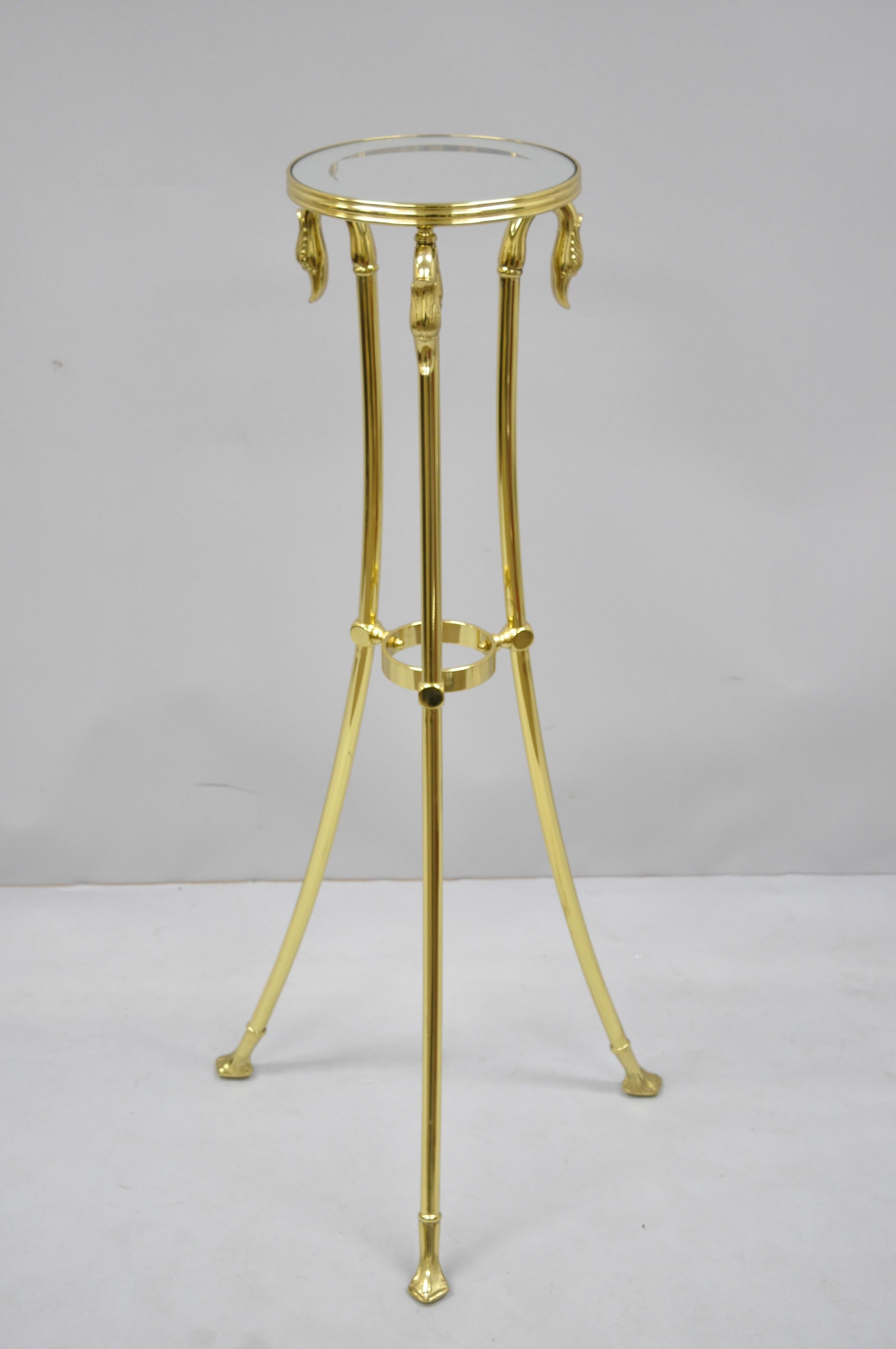 Italian Regency Neoclassical Style Brass Pedestal Plant Stand Table w Swan Heads 3