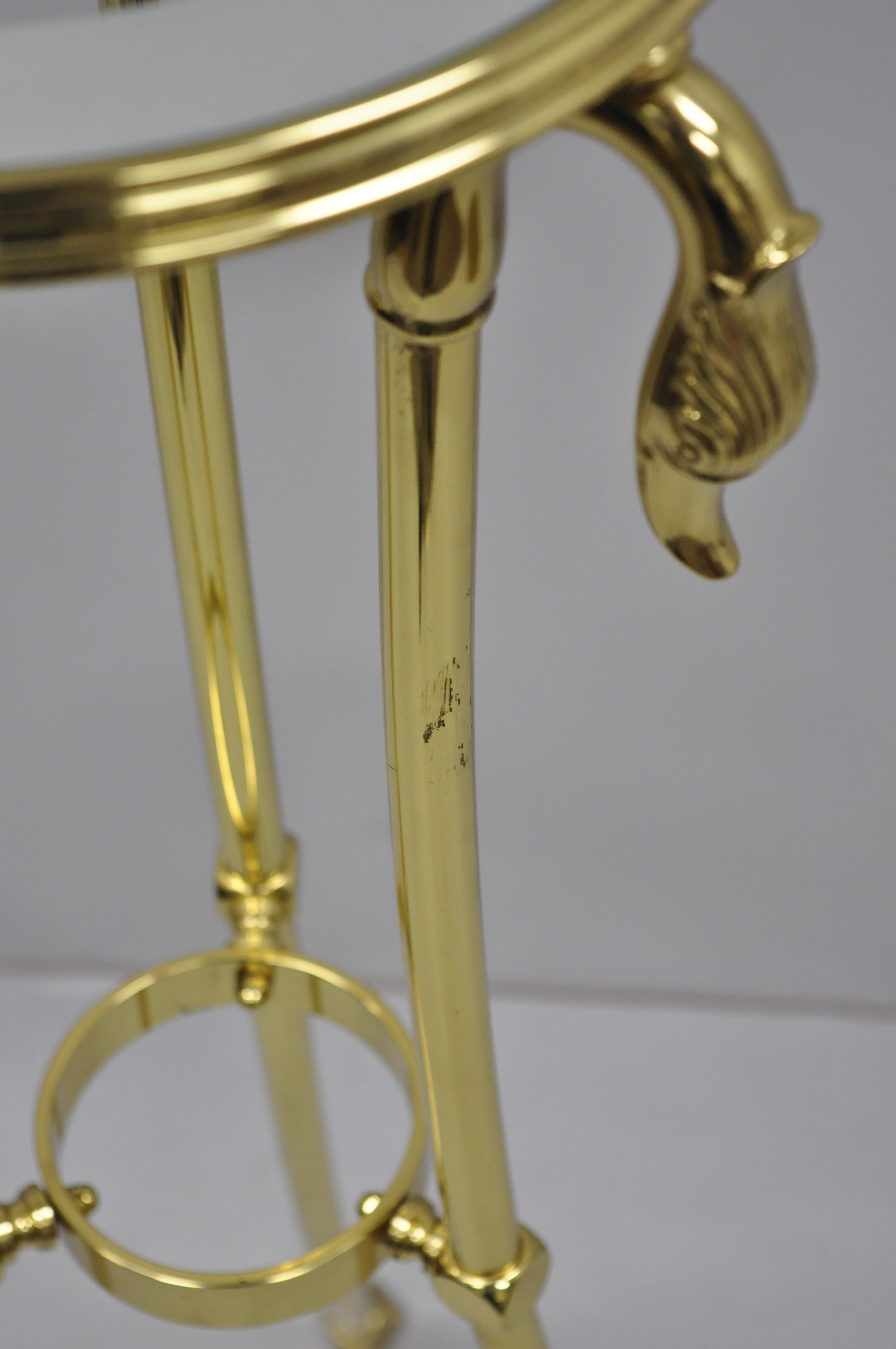 Italian Regency Neoclassical Style Brass Pedestal Plant Stand Table w Swan Heads In Good Condition In Philadelphia, PA