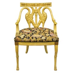 Italian Regency Neoclassical Style Swan Carved Painted Chair with Paw Feet