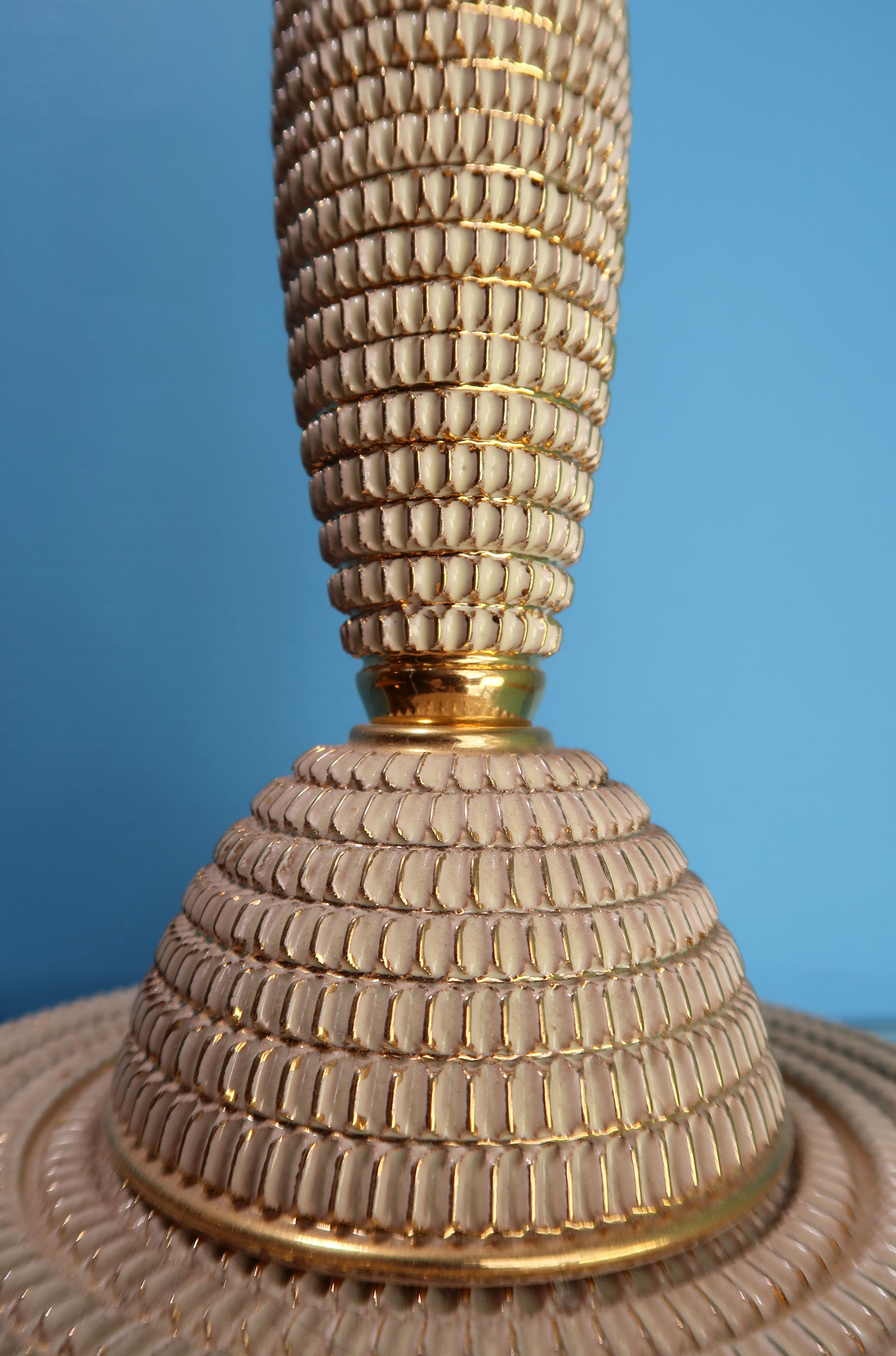Italian Regency Golden Relief Pattern Porcelain Table Lamp, 1960s 2