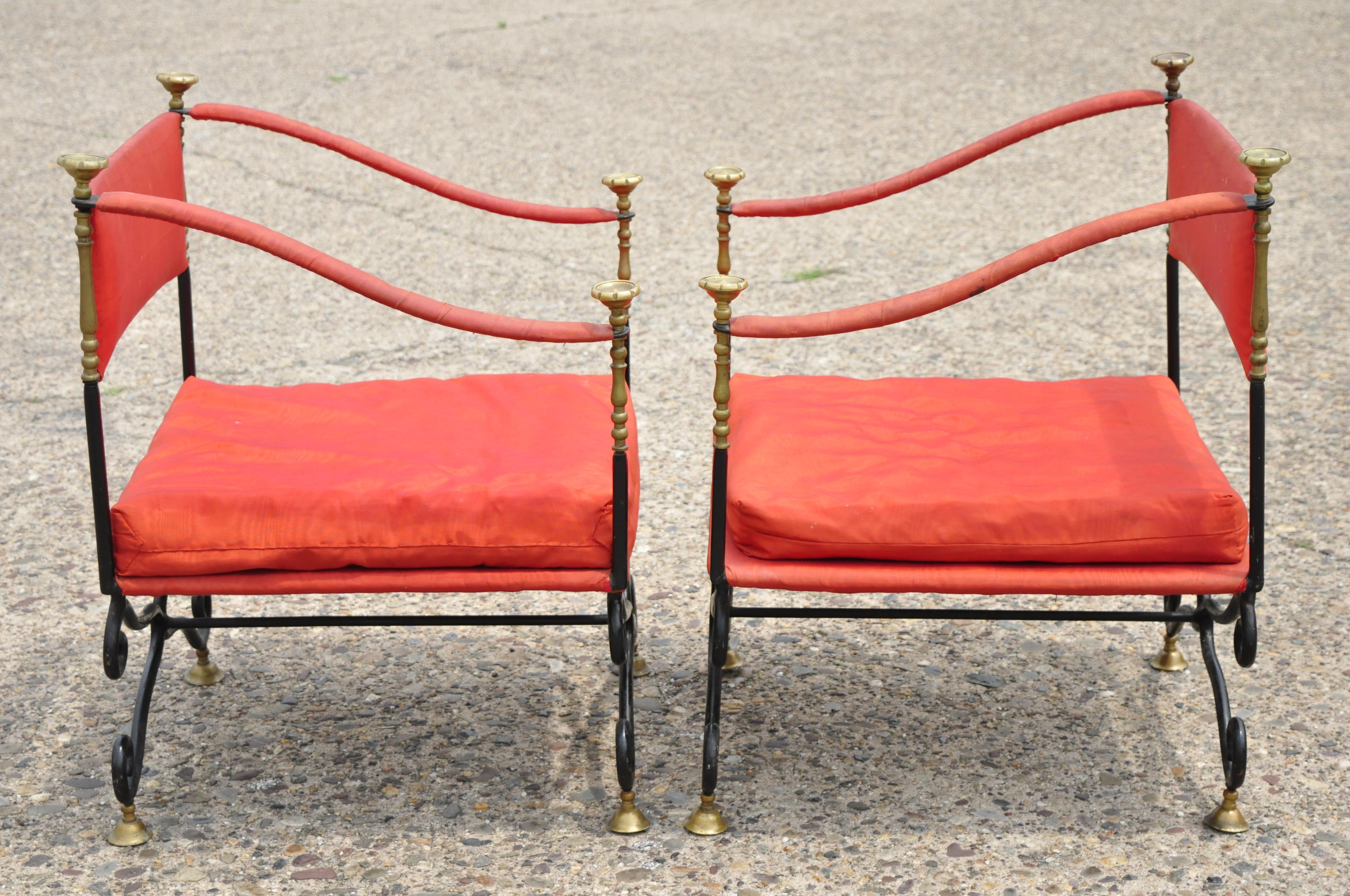 Italian Regency Savonarola Curule Wrought Iron Throne Lounge Chairs, a Pair For Sale 6