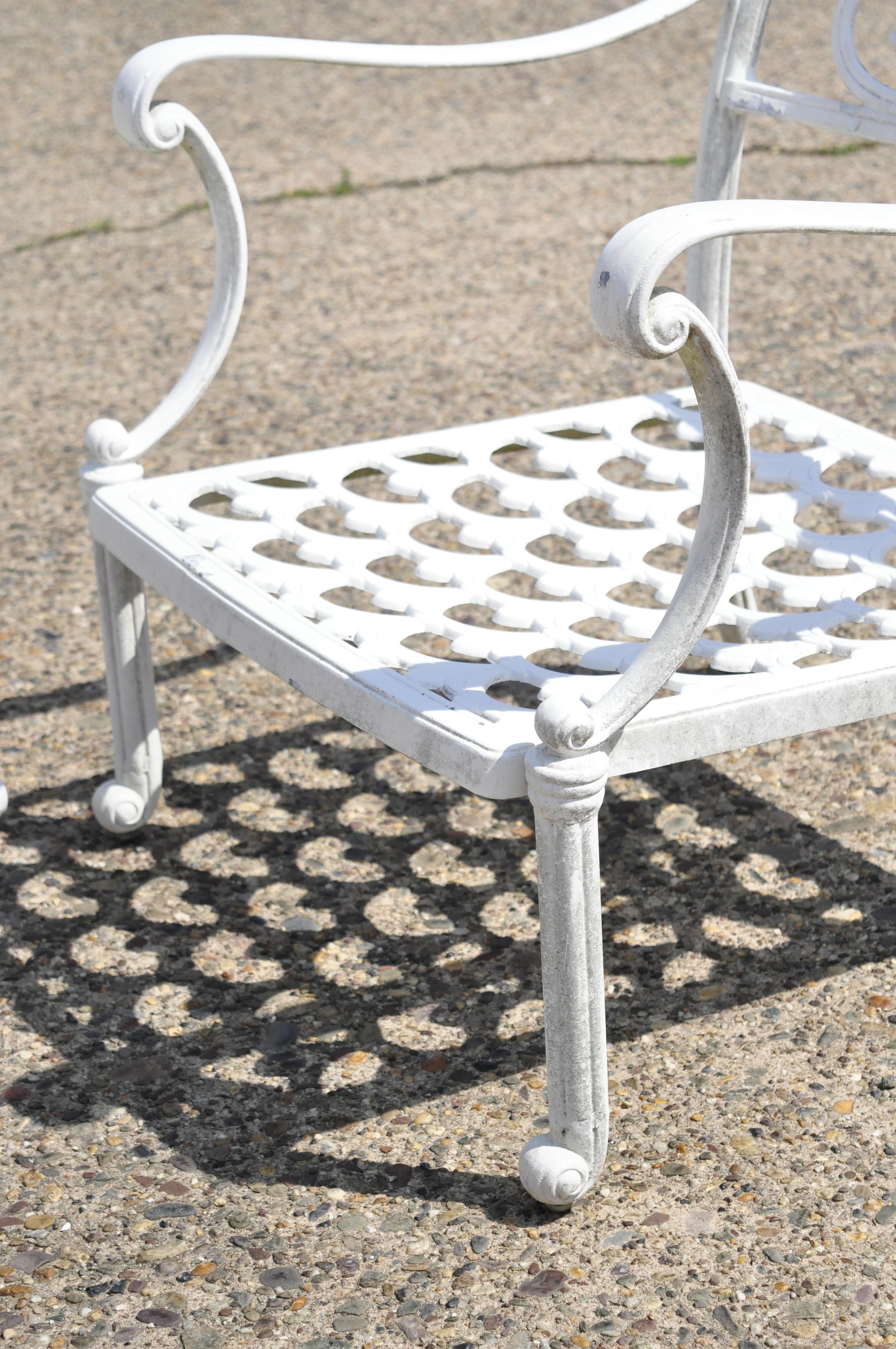 Italian Regency Scrollwork Aluminum Garden Patio Club Lounge Arm Chairs, a Pair For Sale 5