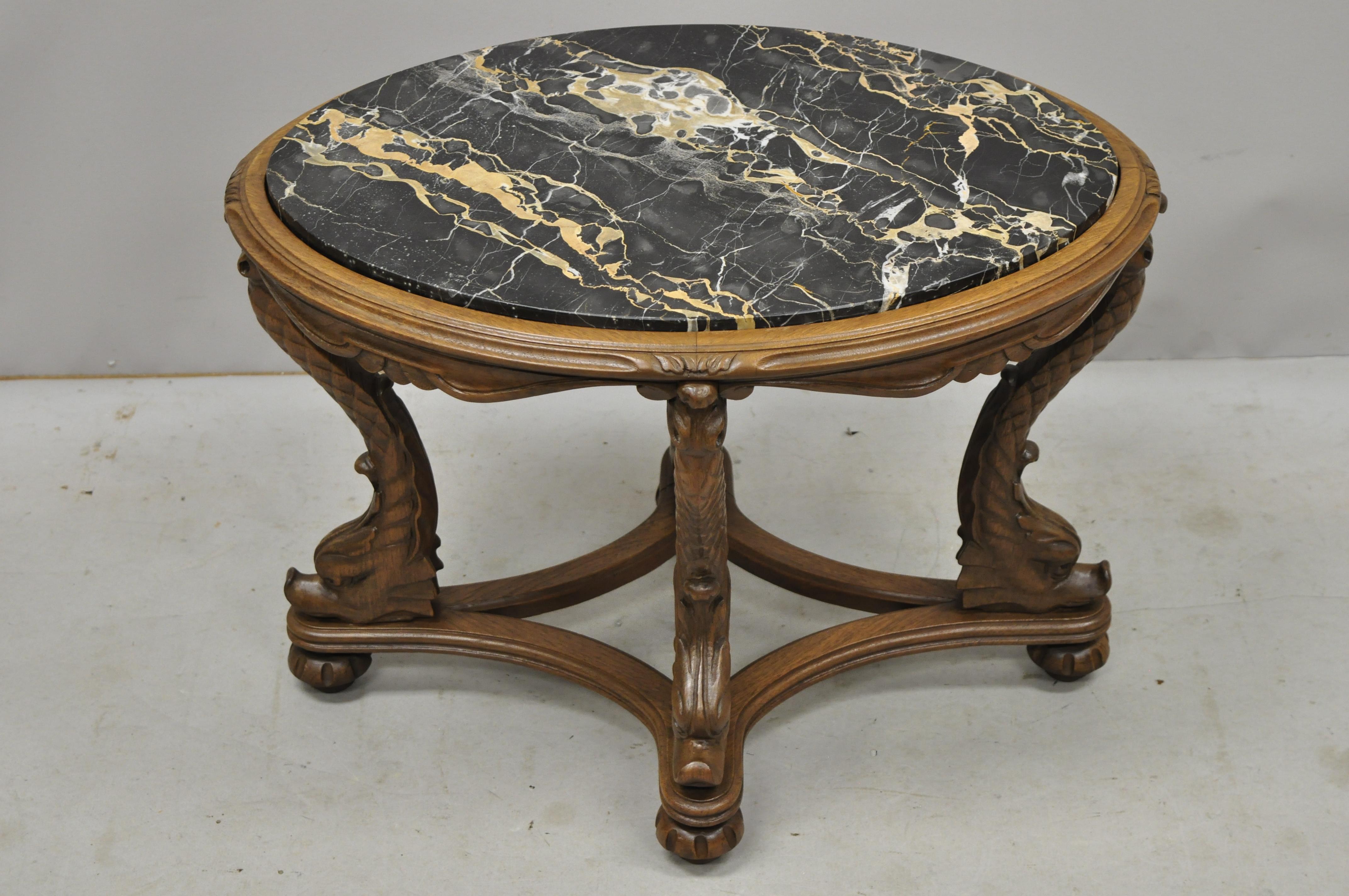 Italian Regency Serpent Carved Pedestal Marble-Top Small Coffee Side Table 5
