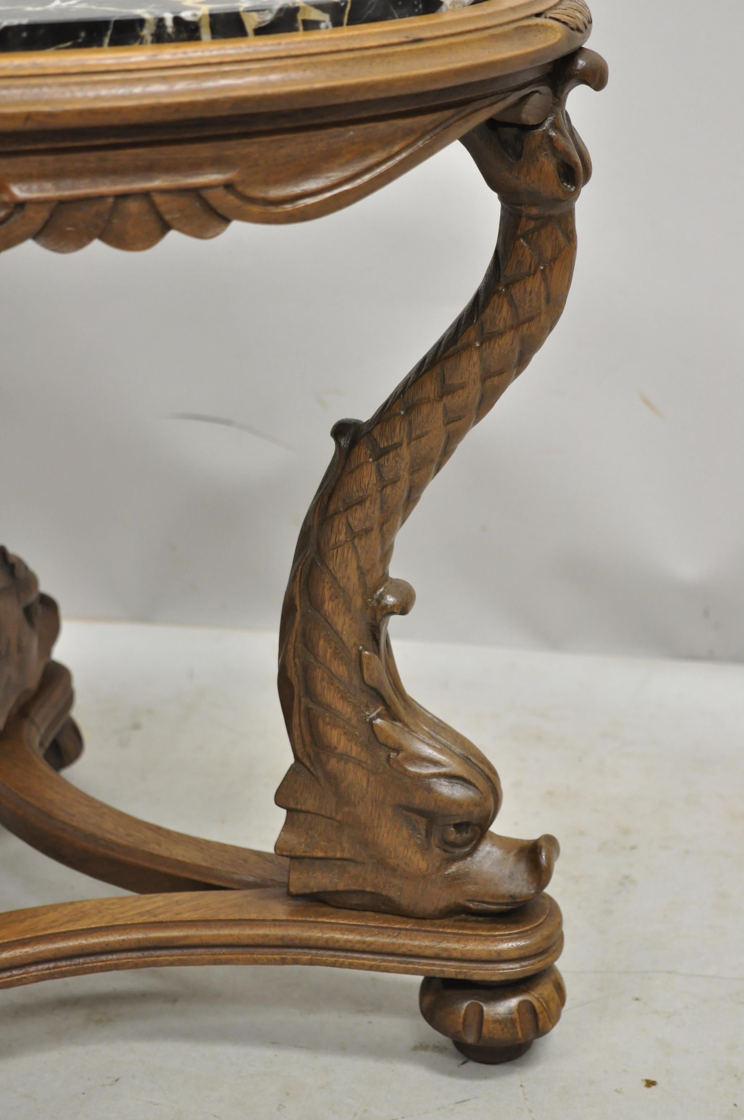Italian Regency Serpent Carved Pedestal Marble-Top Small Coffee Side Table In Good Condition In Philadelphia, PA