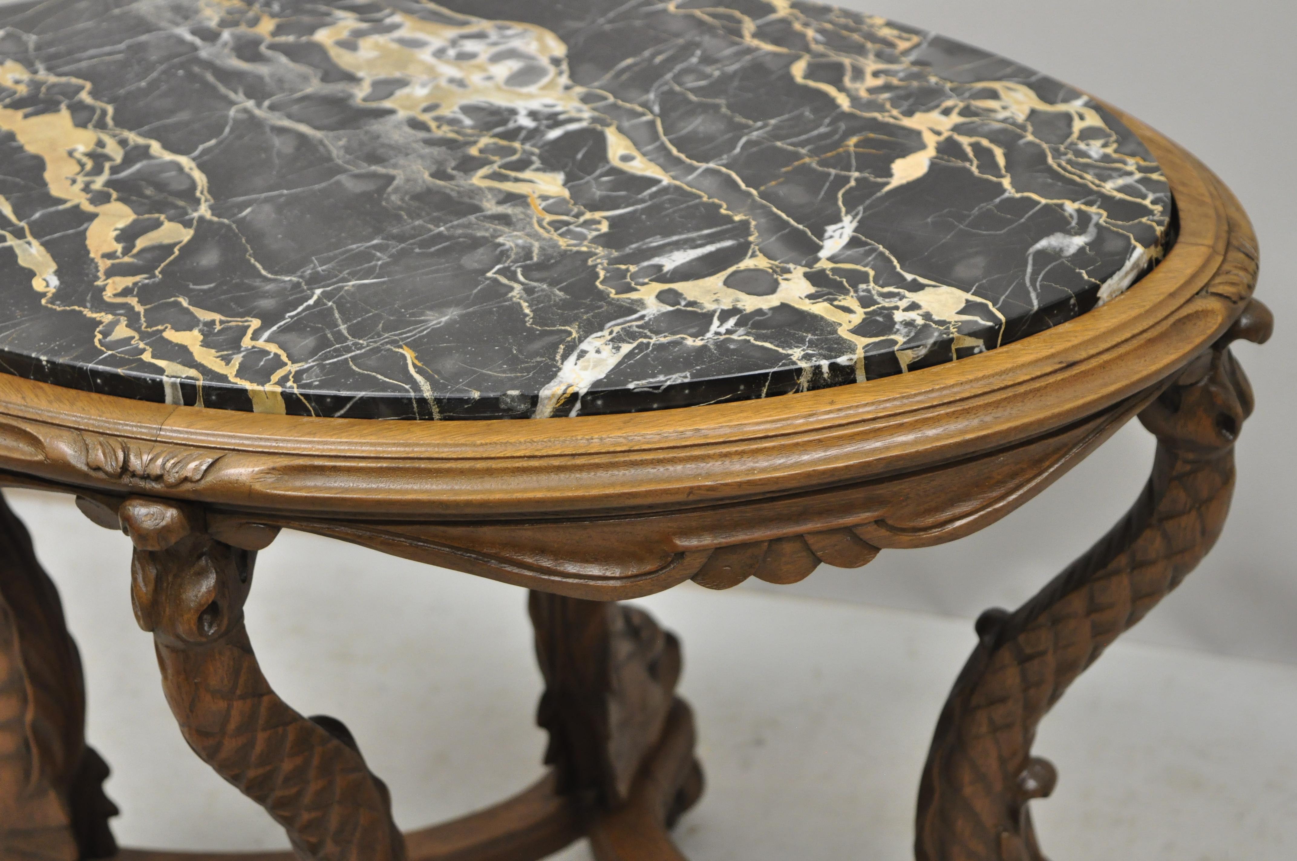 20th Century Italian Regency Serpent Carved Pedestal Marble-Top Small Coffee Side Table