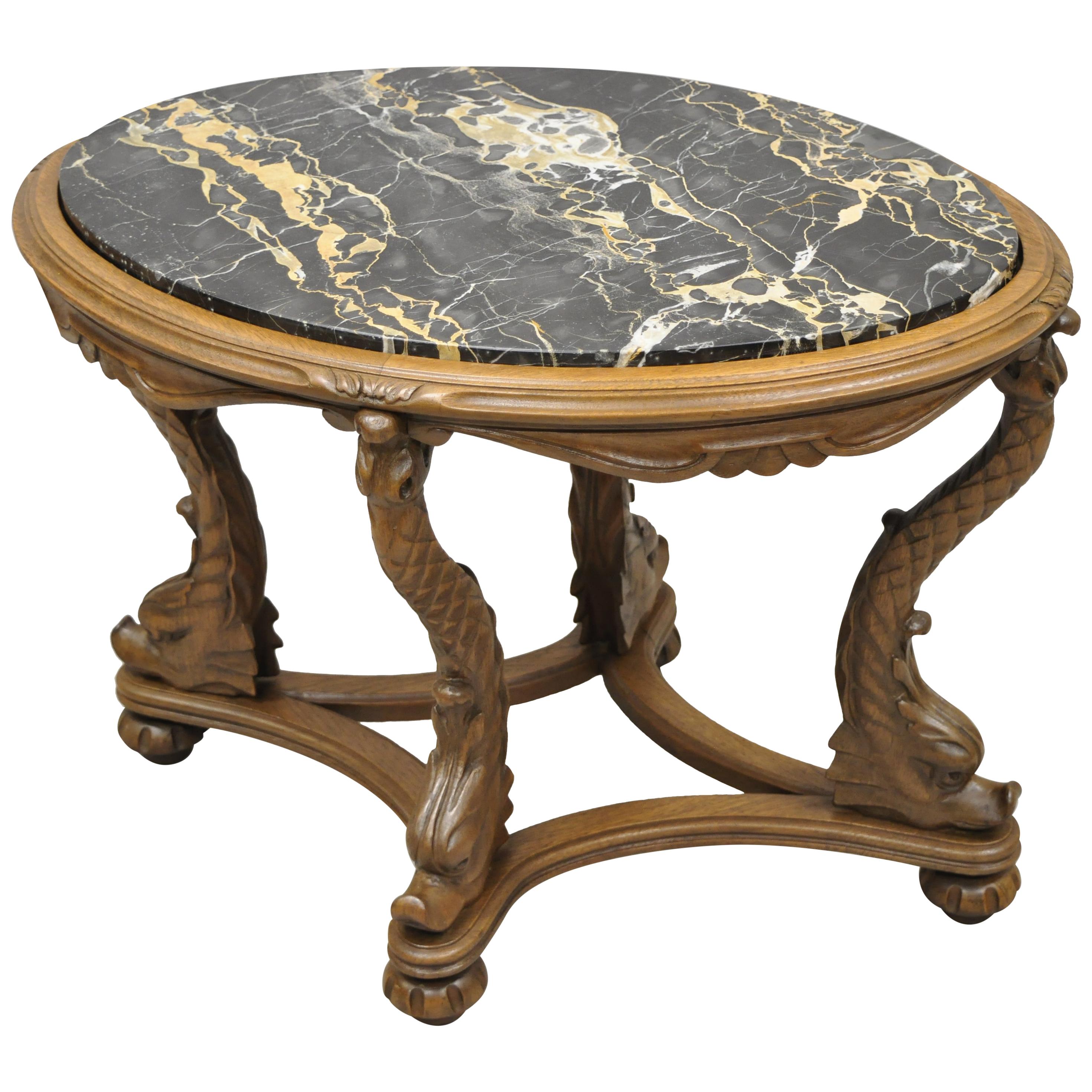 Italian Regency Serpent Carved Pedestal Marble-Top Small Coffee Side Table