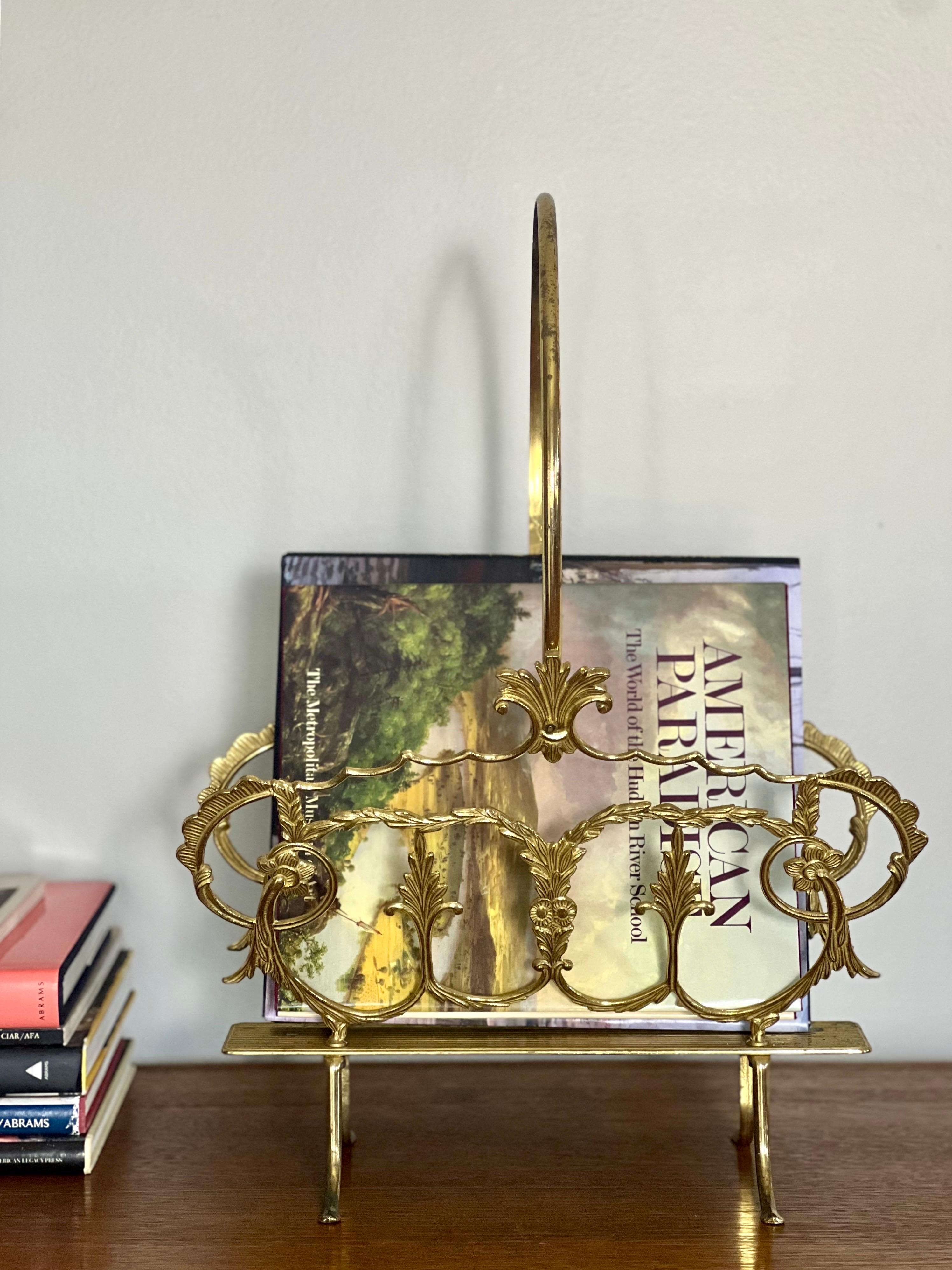 Italian Regency Solid Brass Magazine, Log or Book Basket Holder, 1950s For Sale 6