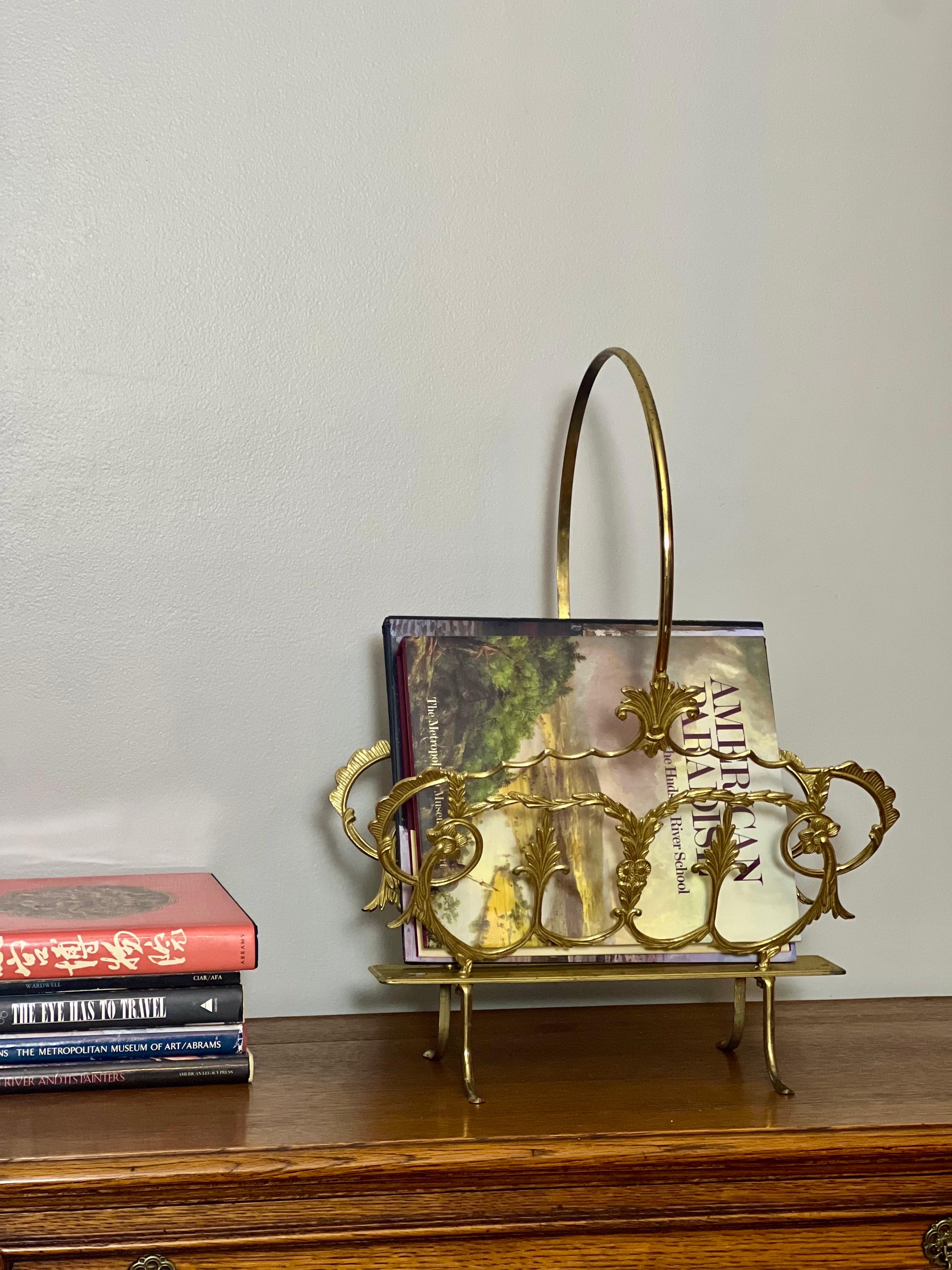 Italian Regency Solid Brass Magazine, Log or Book Basket Holder, 1950s For Sale 7