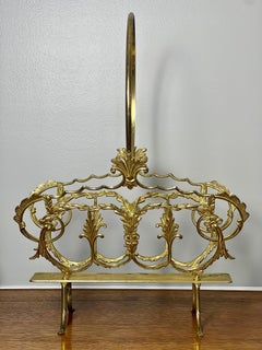 Italian Regency Solid Brass Magazine, Log or Book Basket Holder, 1950s