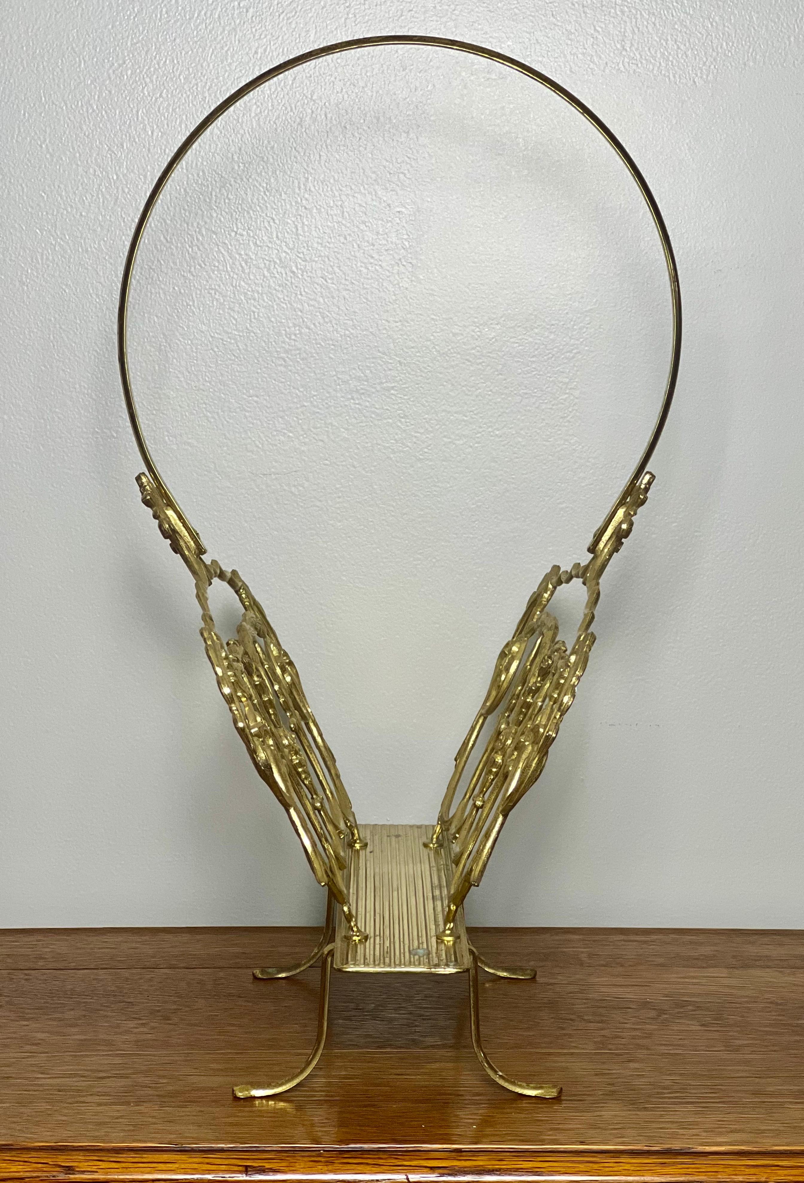 20th Century Italian Regency Solid Brass Magazine, Log or Book Basket Holder, 1950s For Sale