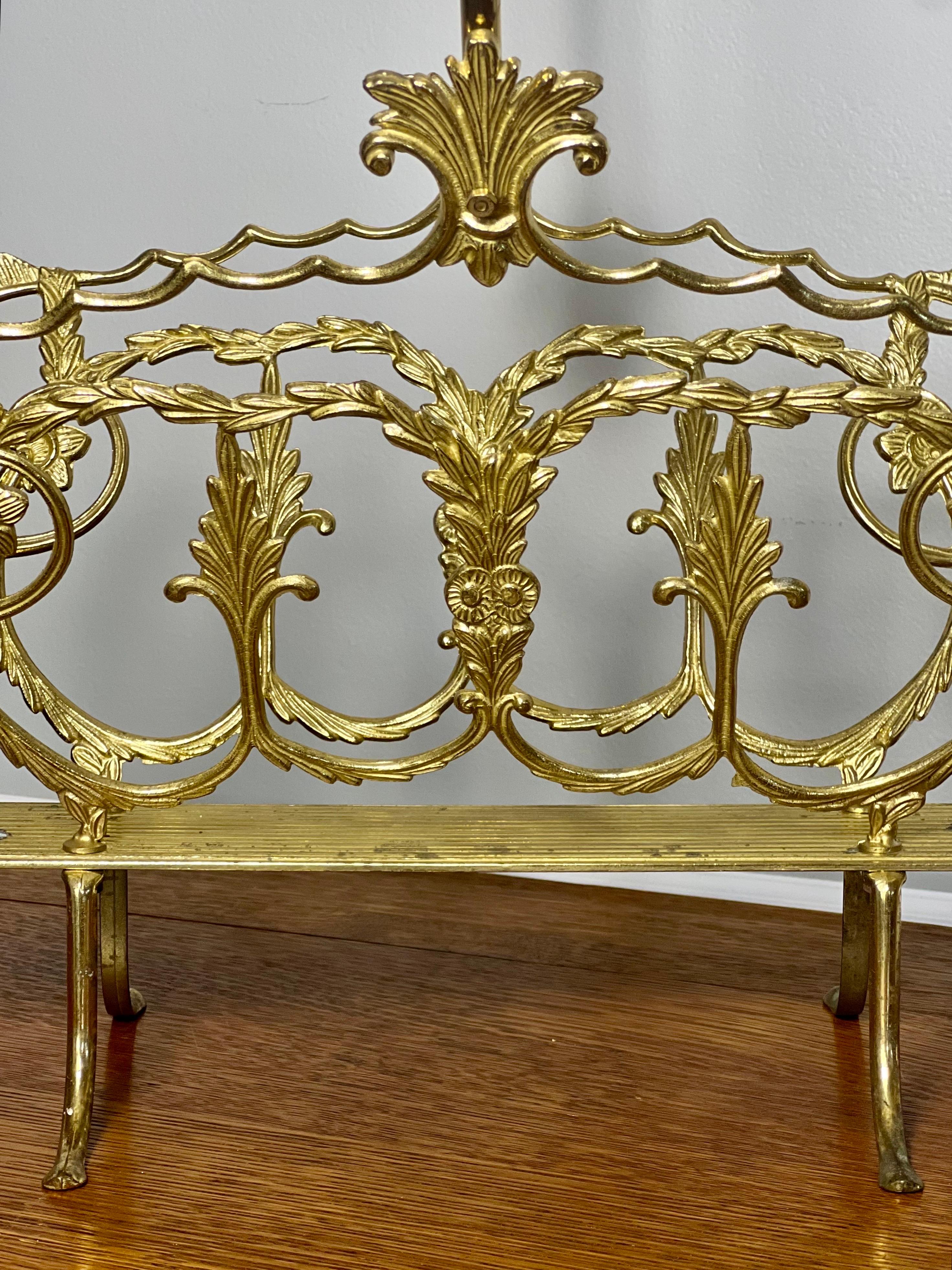 Italian Regency Solid Brass Magazine, Log or Book Basket Holder, 1950s For Sale 1