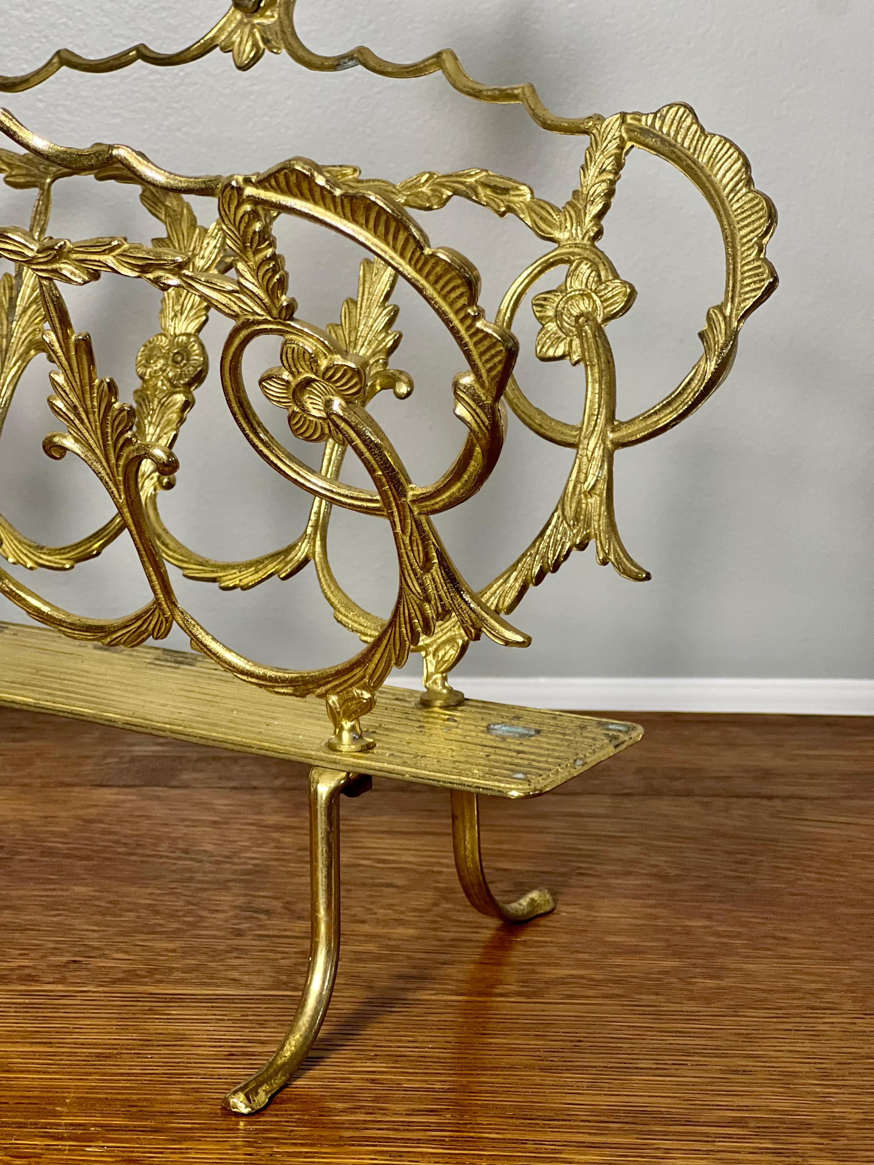 Italian Regency Solid Brass Magazine, Log or Book Basket Holder, 1950s For Sale 2