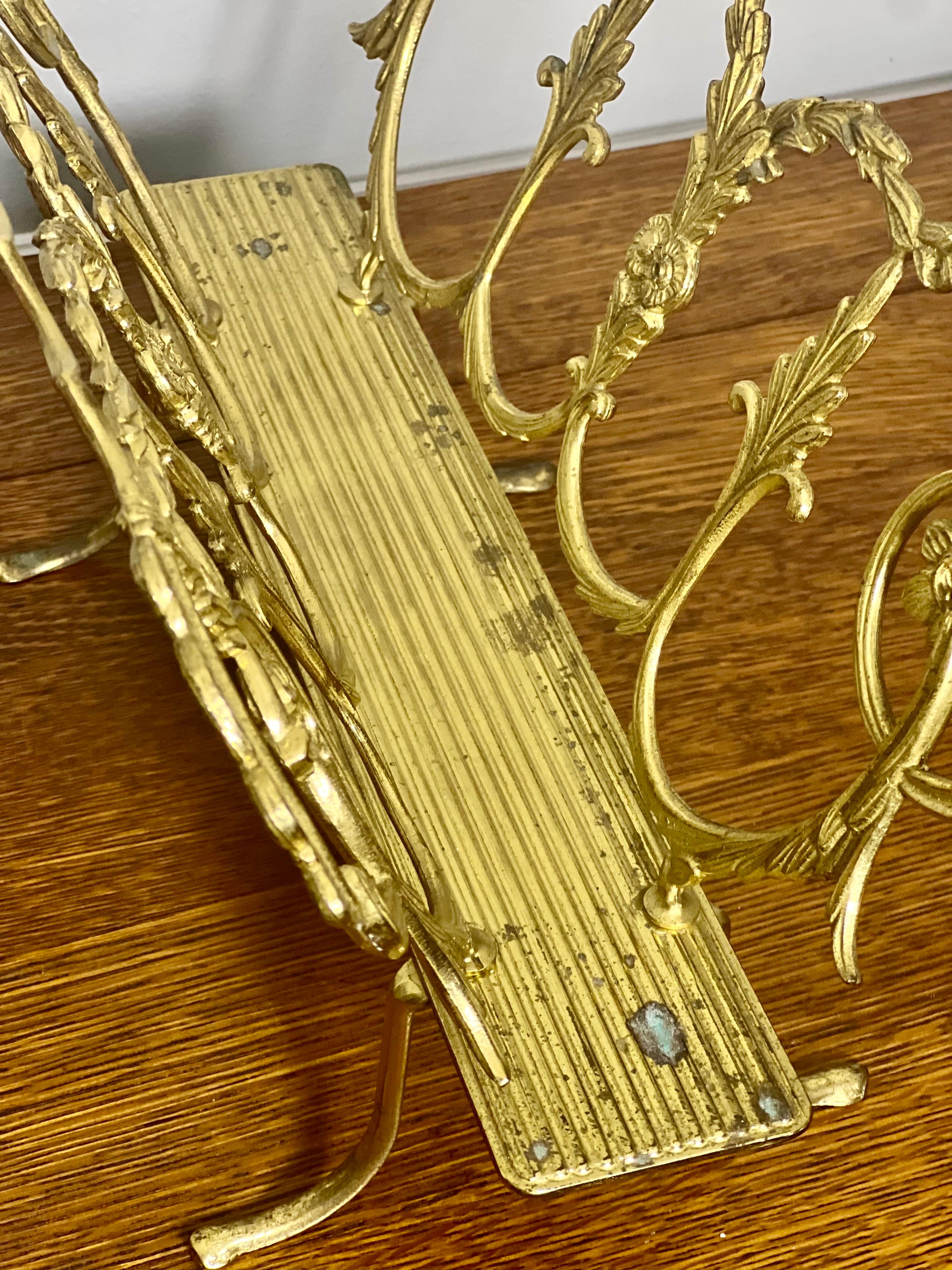 Italian Regency Solid Brass Magazine, Log or Book Basket Holder, 1950s For Sale 4