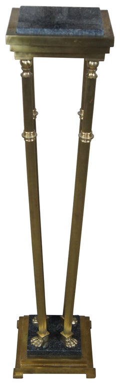 Italian Regency Style Brass and Granite Pedestal Plant Stand with Paw Feet