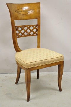 Italian Regency Style Burlwood Brass Inlay Tall Back Dining Chairs - Set of 4