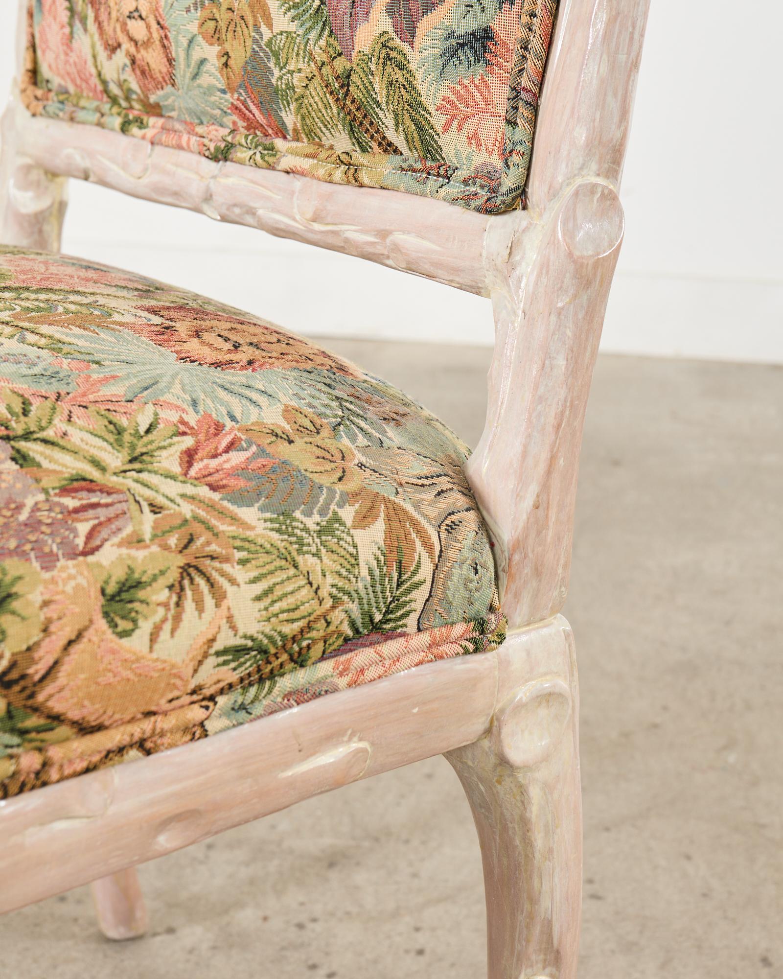 Italian Regency Style Carved Faux Bois Cerused Armchair For Sale 6