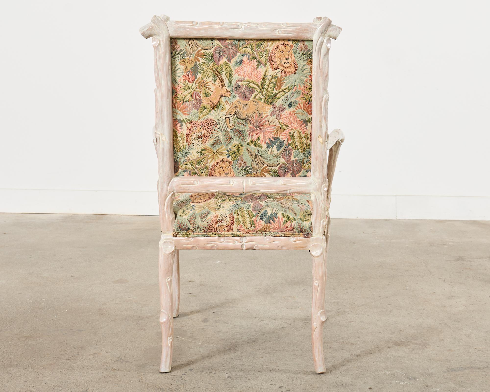 Italian Regency Style Carved Faux Bois Cerused Armchair For Sale 12