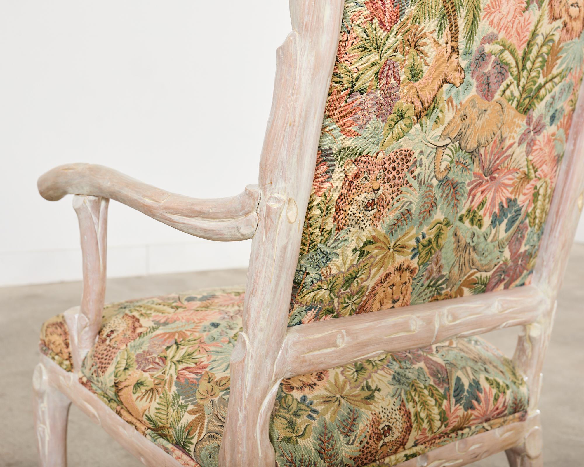 Italian Regency Style Carved Faux Bois Cerused Armchair For Sale 13