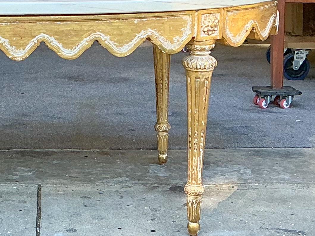 20th Century Italian Regency Style Carved Giltwood Coffee Table With Marble Top