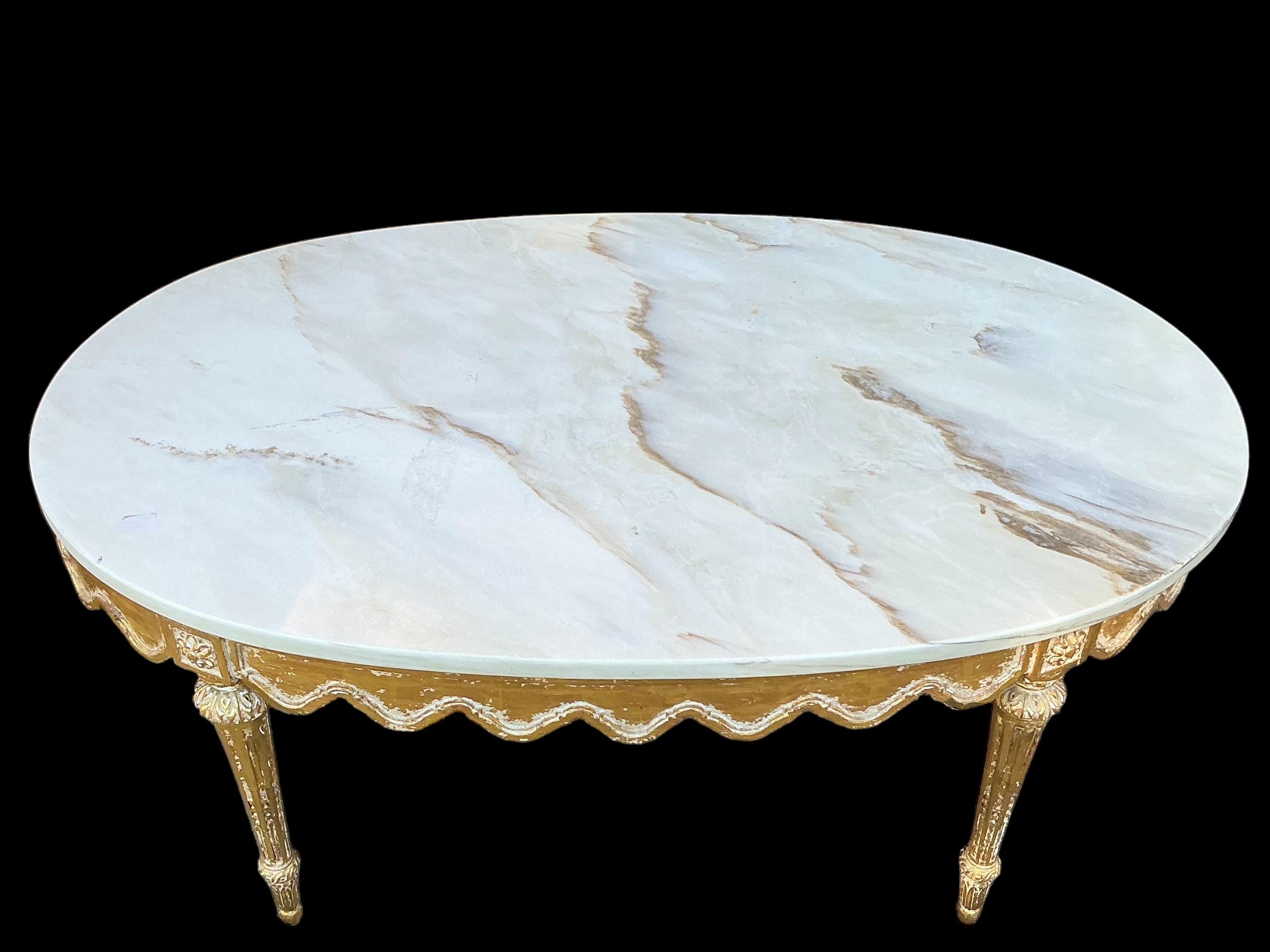 Italian Regency Style Carved Giltwood Coffee Table With Marble Top 1