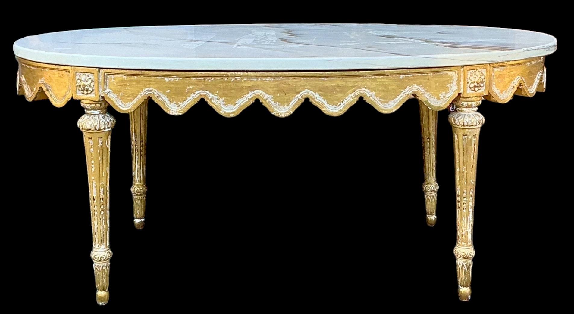 Italian Regency Style Carved Giltwood Coffee Table With Marble Top 2