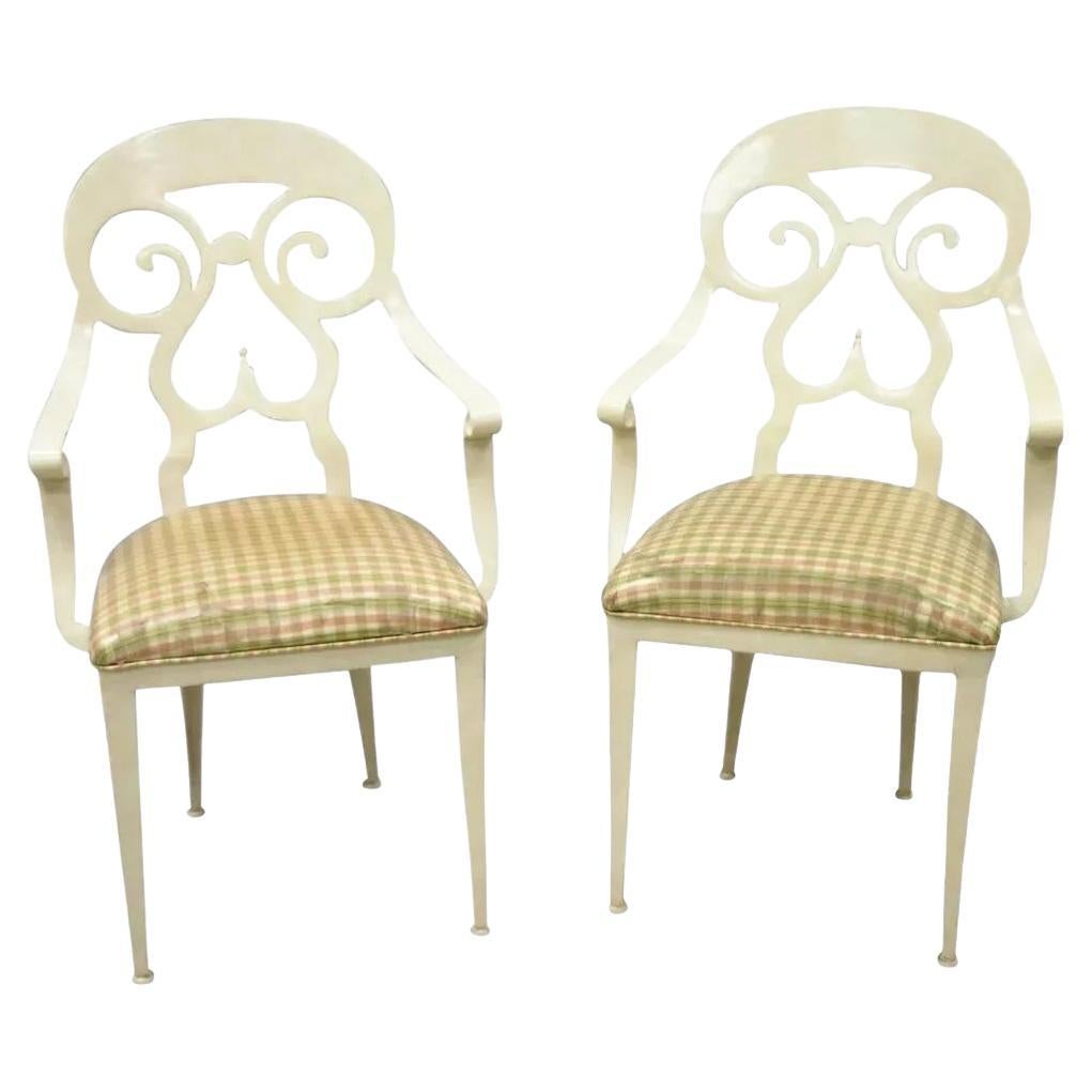 Italian Regency Style Cast Aluminum Spade Back Saber Leg Chair by Veneman - Pair