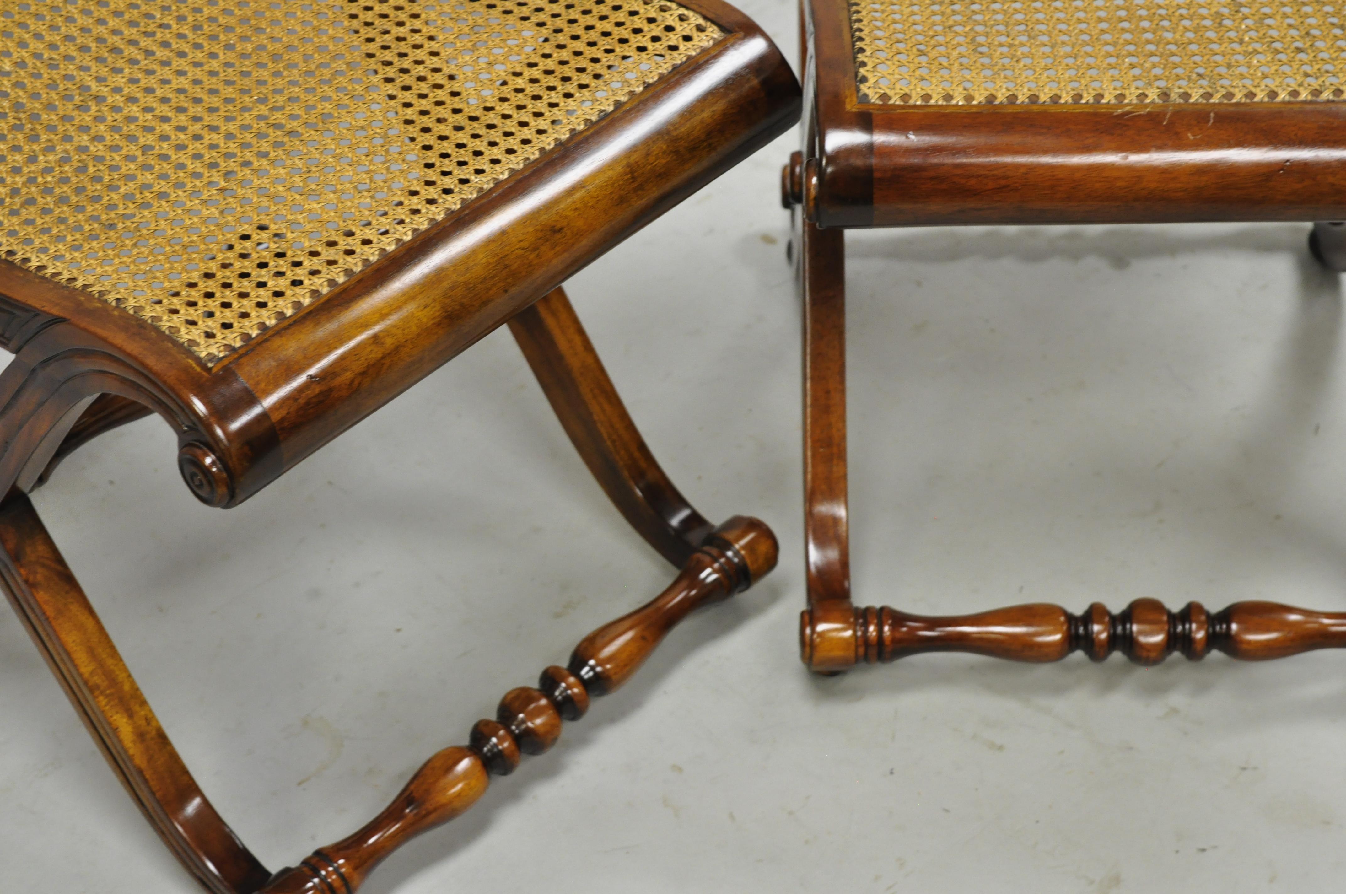 Italian Regency Style Mahogany Cane Curule X-Frame Stools with Cushions, a Pair 5