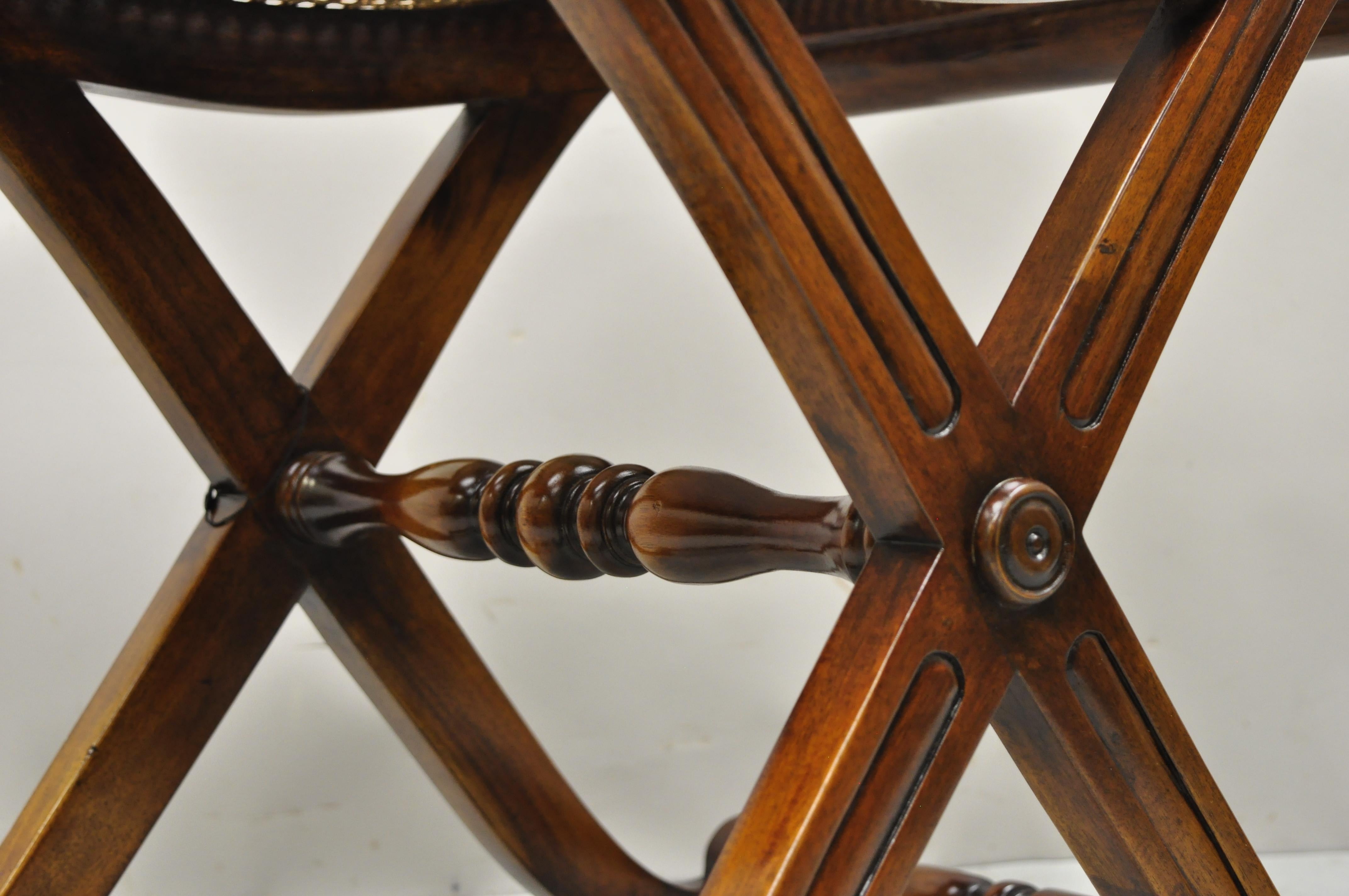 Italian Regency Style Mahogany Cane Curule X-Frame Stools with Cushions, a Pair 3