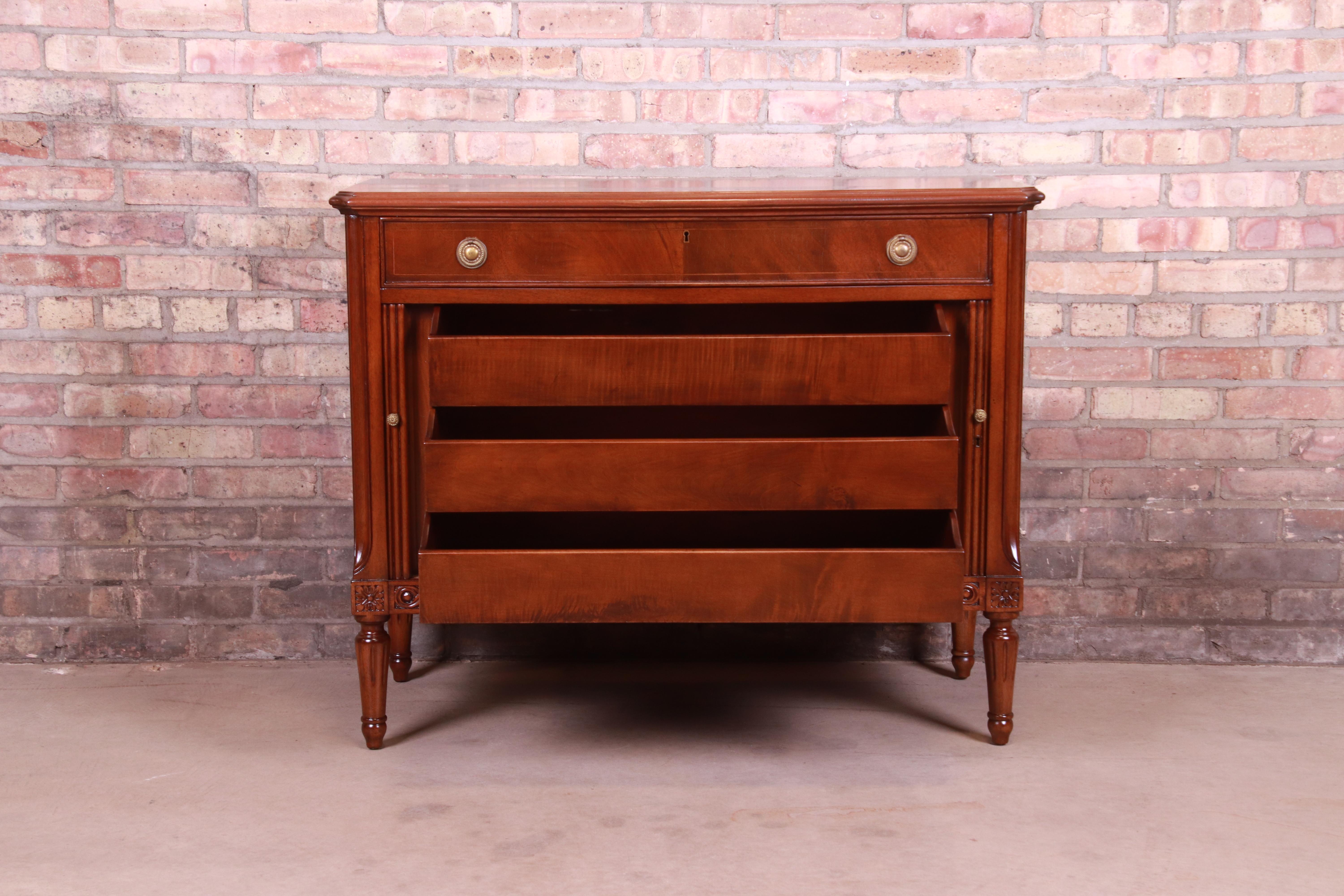 Italian Regency Style Mahogany Tambour Door Server or Commode, Newly Refinished 6