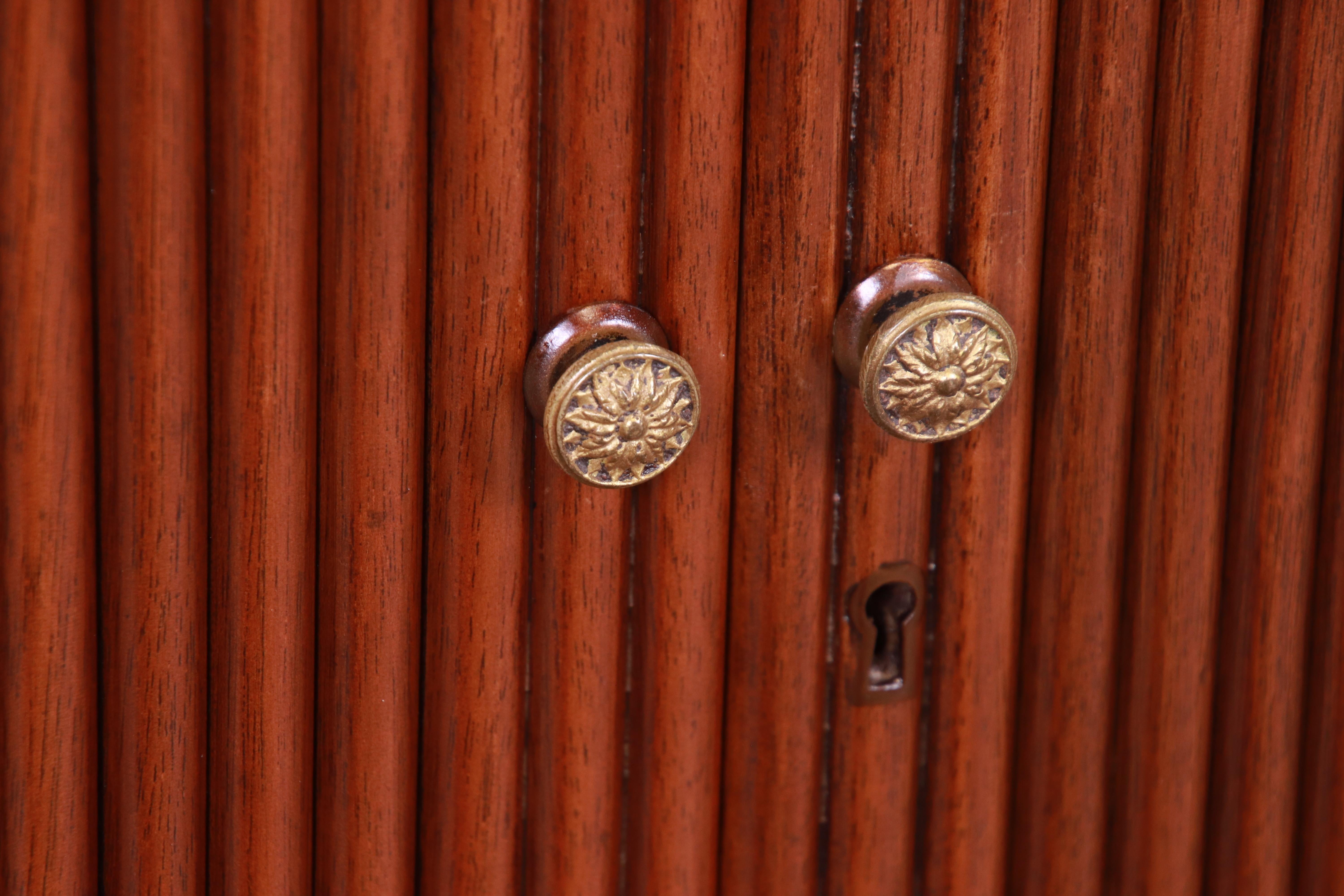 Italian Regency Style Mahogany Tambour Door Server or Commode, Newly Refinished 4