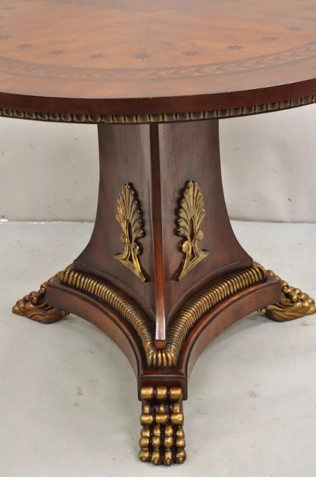 Italian Regency Style Marquetry Inlay Paw Feet Pedestal Base Round Center Table For Sale 6